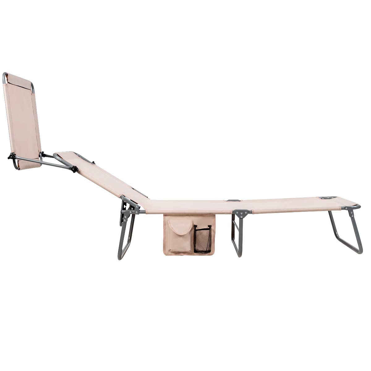 Giantex Adjustable Patio Chaise Lounge Chair with Canopy & Storage - 5-Position Reclining Tanning Chair for Poolside, Beach, Lawn, Camping & Outdoor Relaxation - Foldable Sunbathing Recliner (Beige)
