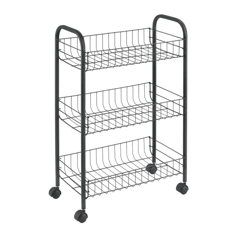 3 Tier Rolling Cart Lugano Lava Matt Black - Multi-Purpose Mobile Storage Organizer for Kitchen, Bathroom, Office, or Dorm Room