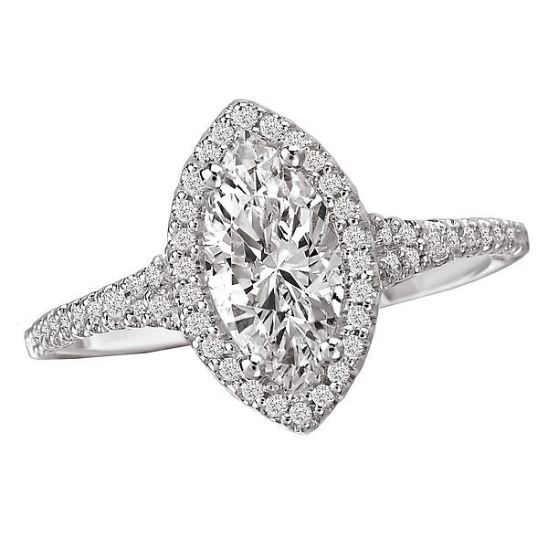 18KT White Gold 1/5 CTW Marquise Diamond Halo Engagement Ring with Y-Shank Setting - Perfect for 1 Carat Center Stone, Ideal for Proposals & Anniversary Gifts
