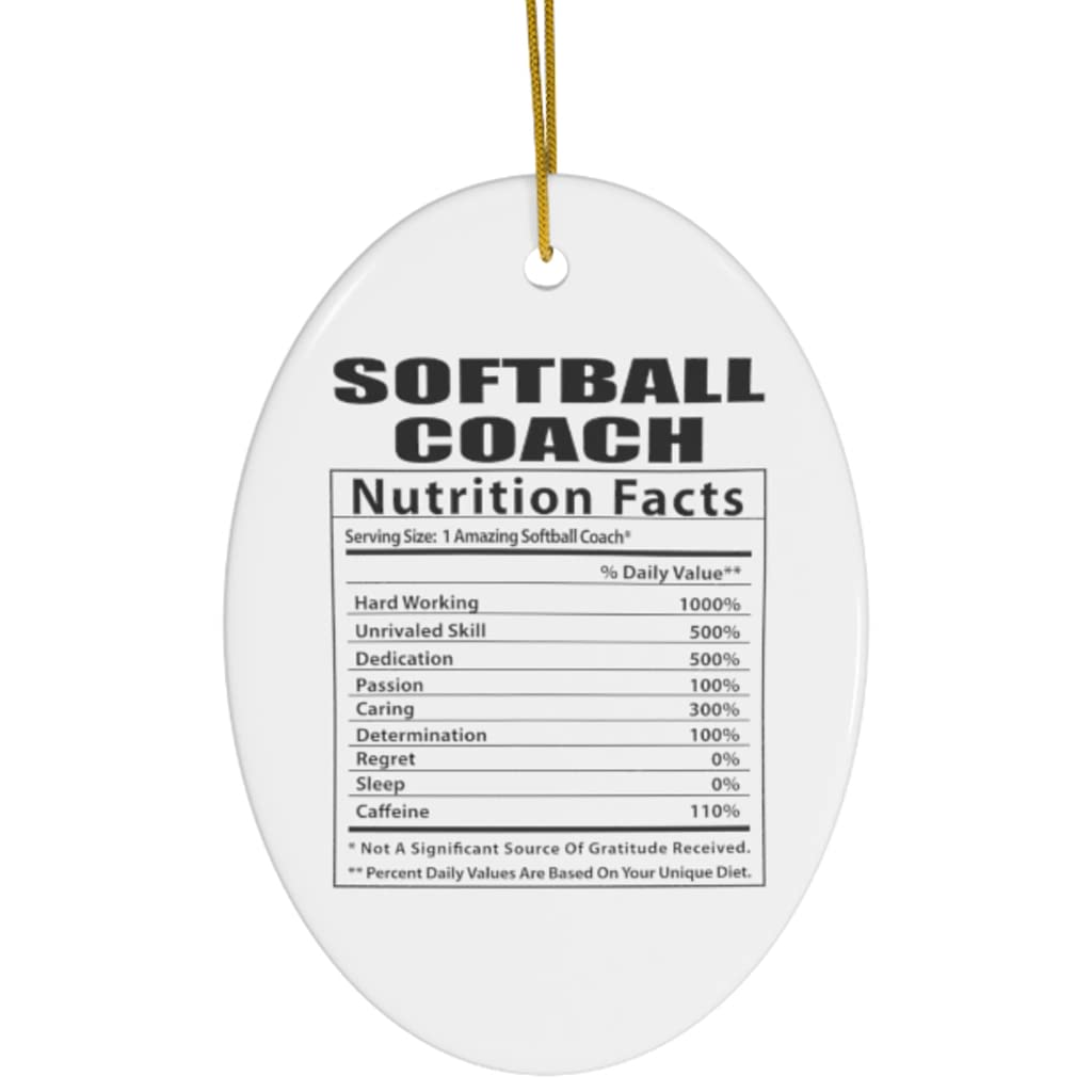 Funny Softball Coach Nutritional Facts Gifts - Oval Ceramic Christmas Tree Ornaments 2024 - Perfect for Coaches Appreciation, Team Gifts & Holiday Decorations
