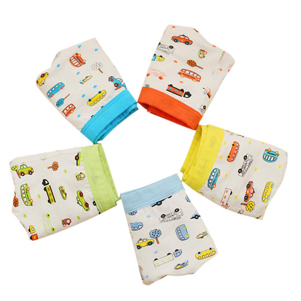 5 Pack Boys' Cotton Briefs - Soft & Comfortable Kids Boxer Shorts Underwear with Fun Truck Pattern - Multicolor for Playtime, School & Daily Wear