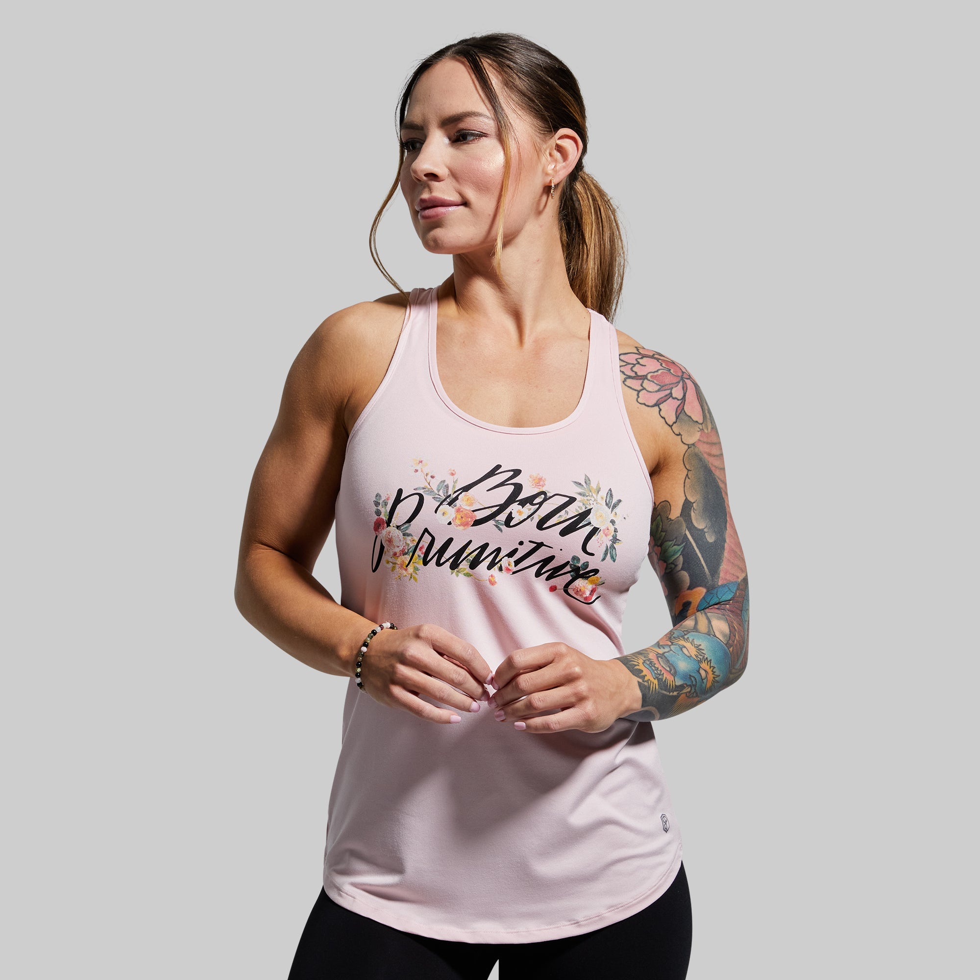 Floral Calligraphy Staple Tank Top - Cherry Blossom Print Women's Fashion T-Shirt for Spring Summer Outfits, Casual Wear & Street Style