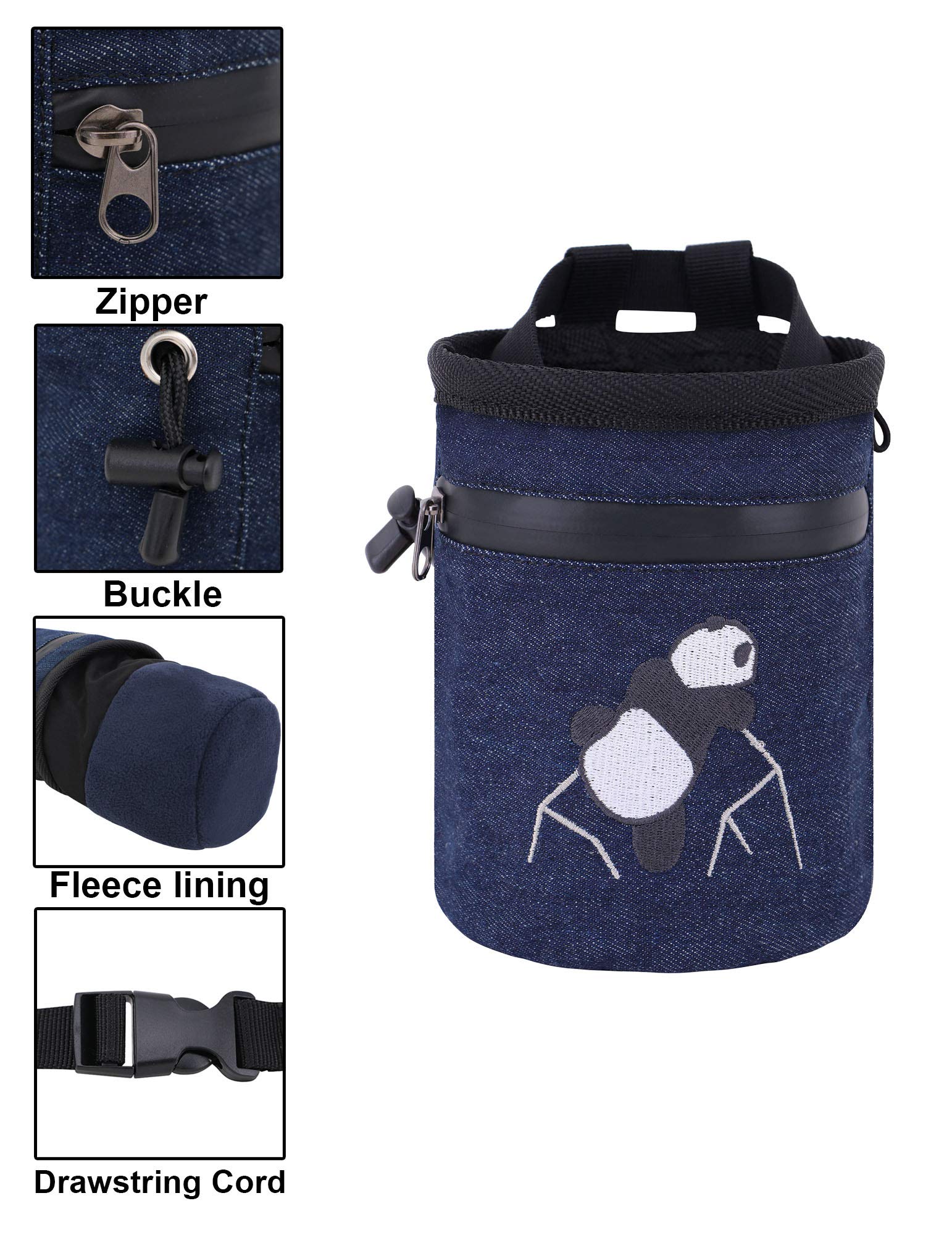 AMC Rock Climbing Chalk Bag with Panda Embroidery & Zipper Pocket - Perfect for Bouldering, Gym Training & Outdoor Climbing Adventures