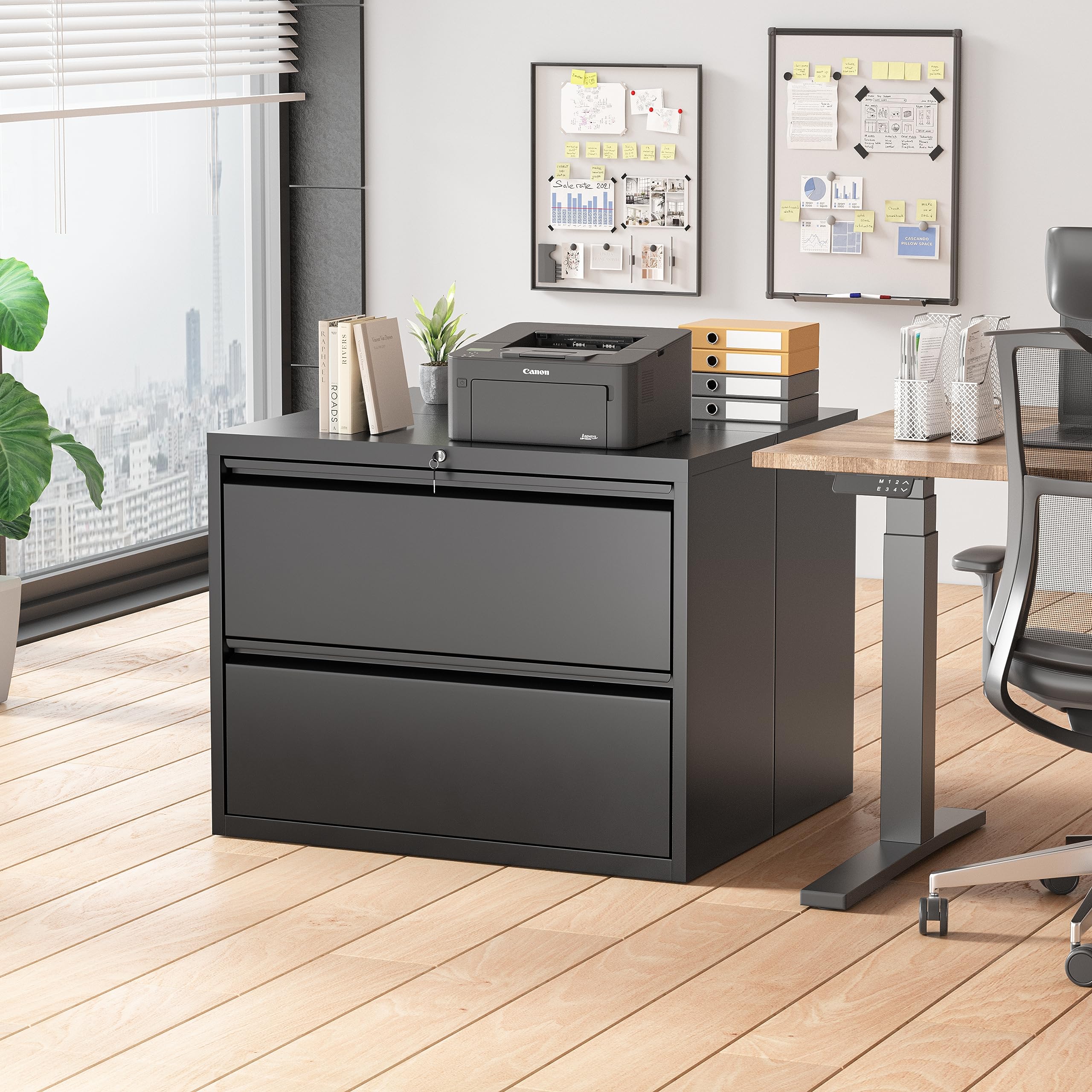 Superday 2-Drawer Metal Lateral File Cabinet with Lock - Black Lockable Filing Cabinet for Home Office, Legal, Letter & A4 Documents - Secure Storage for Hanging Files | Perfect for Office Organization & Document Protection
