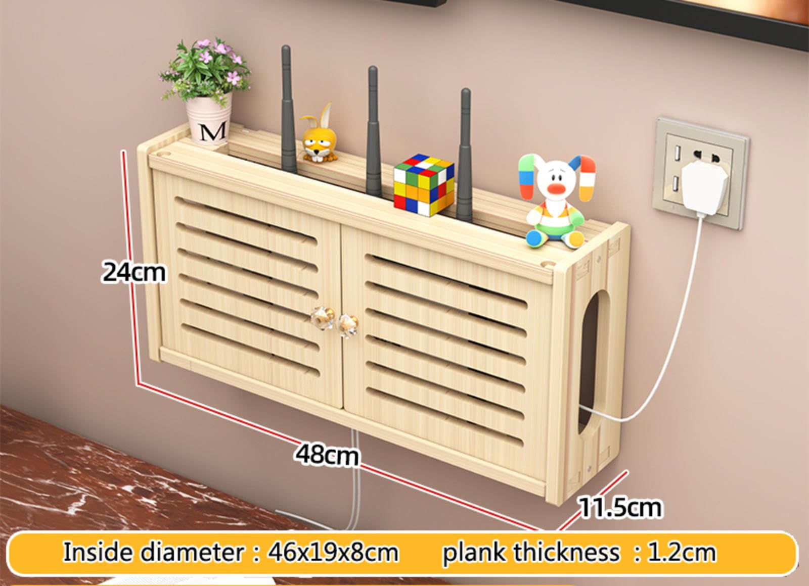 Wall Mounted Router Shelf - Cable Storage Rack for WiFi Modem & Organizer for Home Office