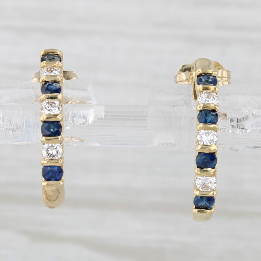 0.48ctw Genuine Sapphire & Diamond J Hook Earrings in 14k Yellow Gold - Elegant Jewelry for Weddings, Parties & Special Occasions