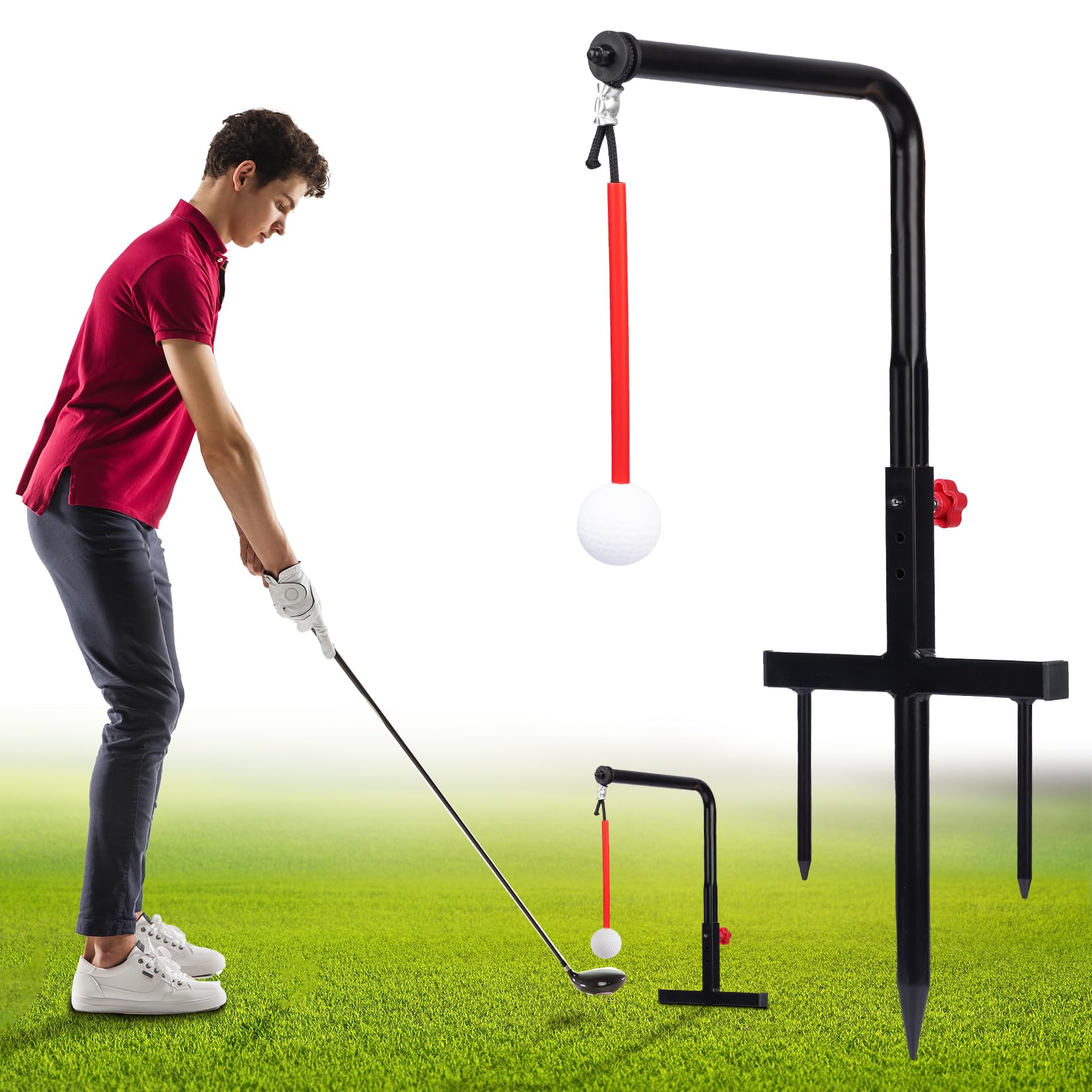 Golf Swing Trainer with 3 Height Adjustments - Golf Practice Equipment & Simulator Accessories - Swing Training Aid for Men & Women | Perfect for Indoor/Outdoor Driving Range Practice
