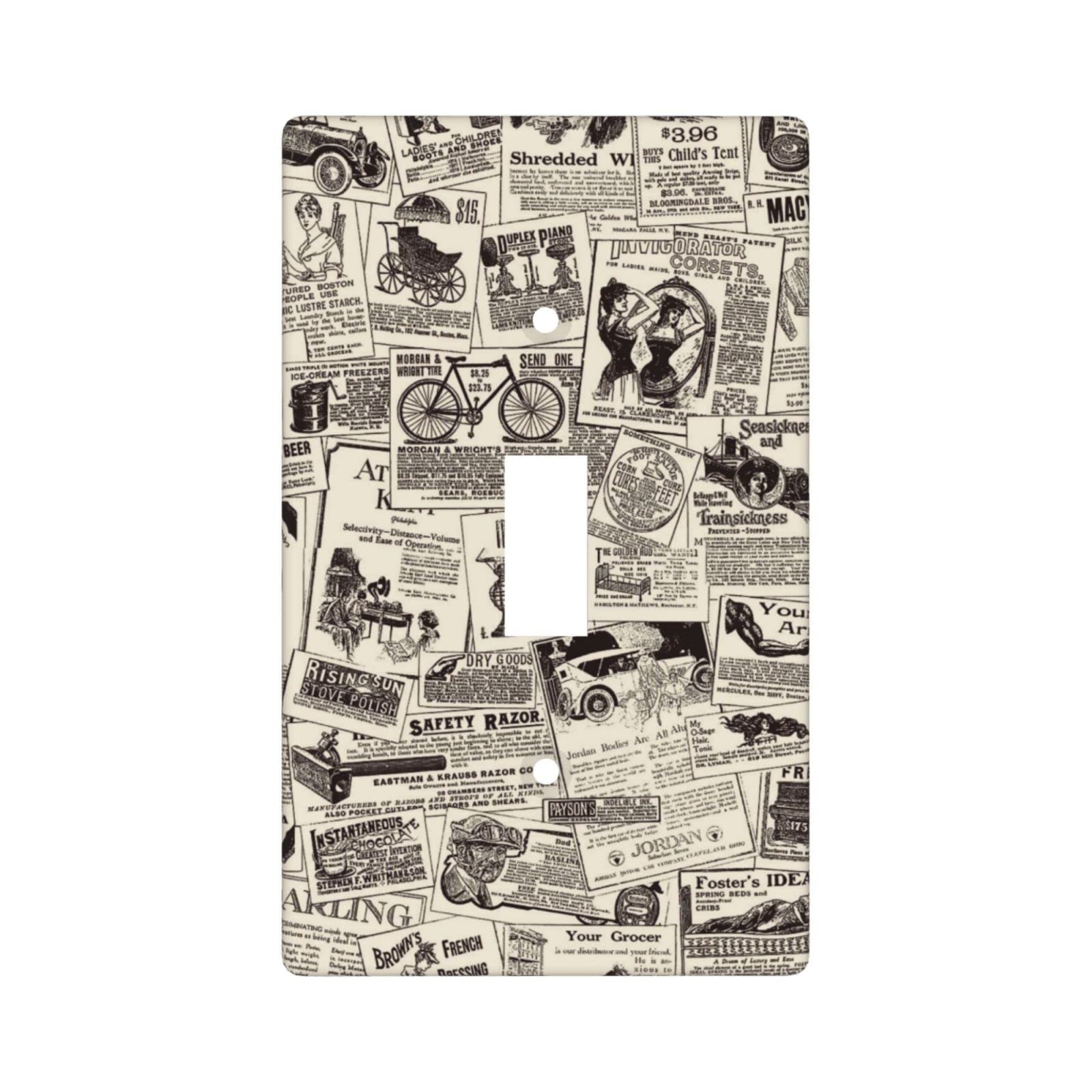 Vintage Newspaper Print Light Switch Cover - Single Toggle 1 Gang Wall Plate (4.5
