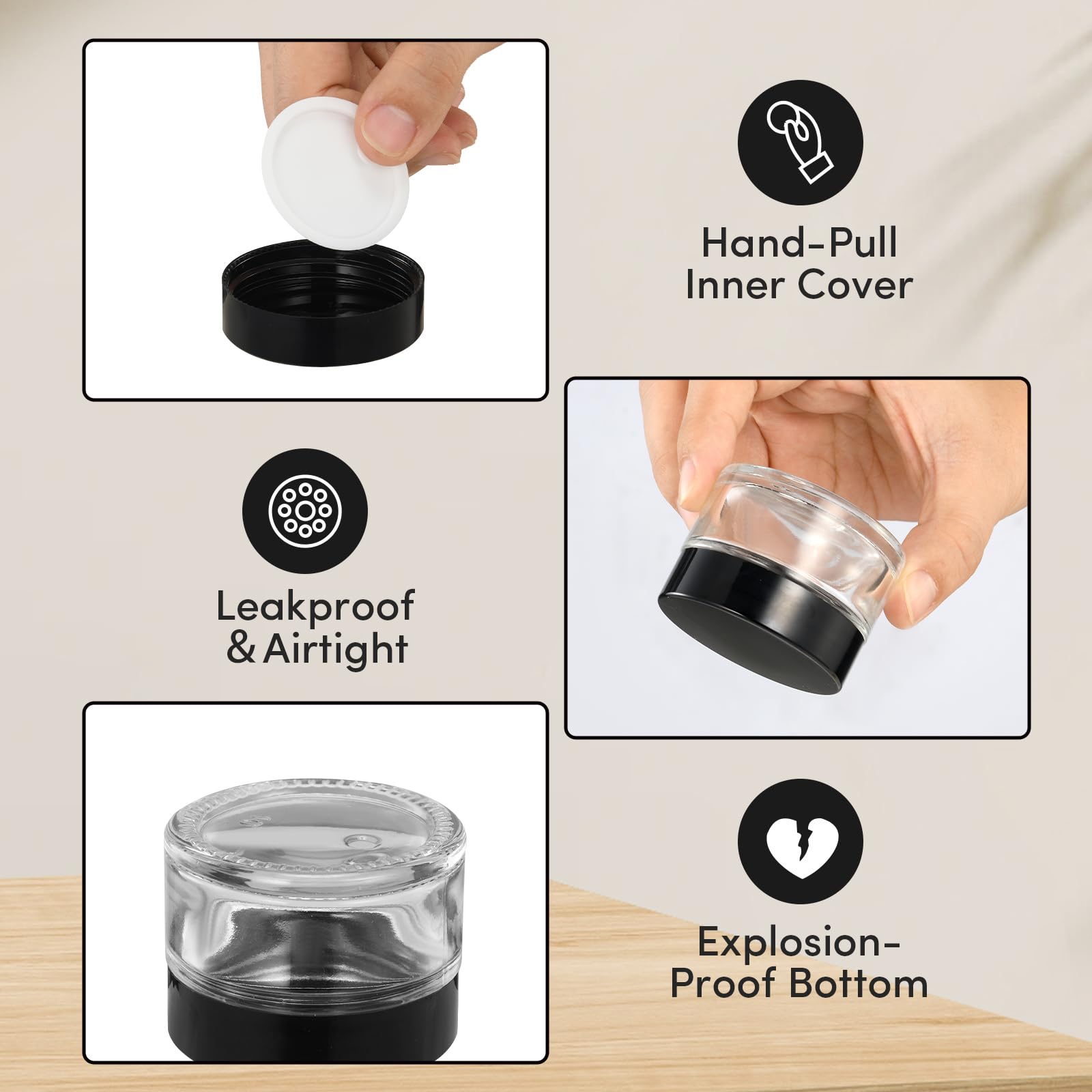 1oz (30ml) Clear Glass Jars with Airtight Lids - 4 Pack Small Reusable Containers for Creams, Lotions, Cosmetics, Spices & Powders | Perfect for DIY Beauty Products, Essential Oils Storage & Travel Size Organizers