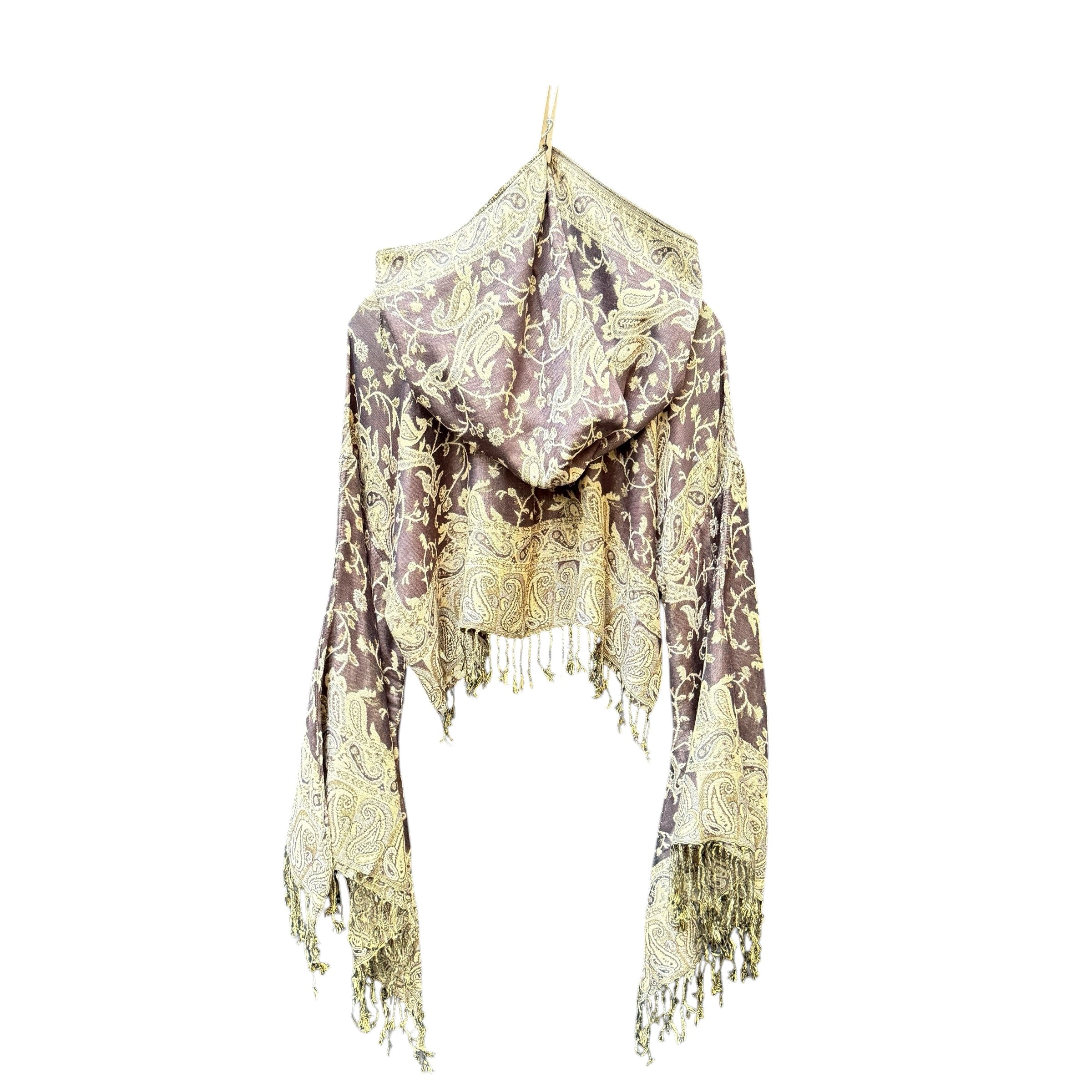 Butterfly Bell Top Brown Boho Chic Blouse - Women's Flowy Bell Sleeve Shirt for Casual Wear, Music Festivals & Boho Style Outfits