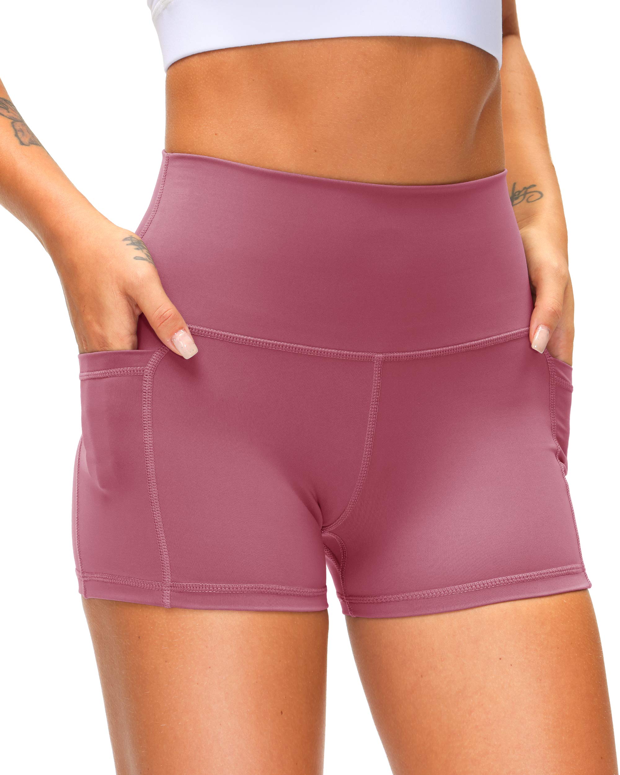 Women's High Waist Yoga Shorts with Side Pockets - Tummy Control Workout Shorts for Running & Gym - 8