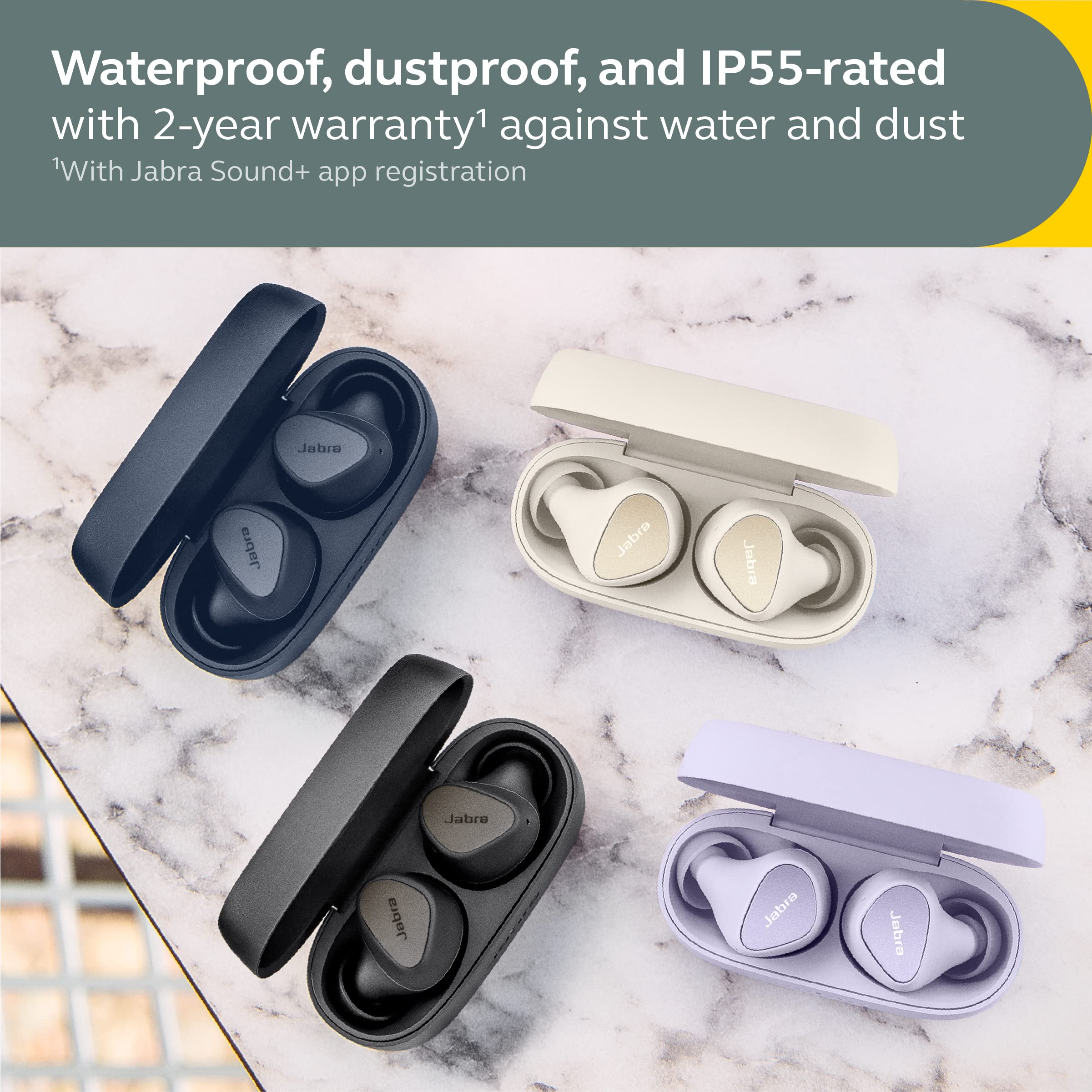 Jabra Elite 4 True Wireless Earbuds with Active Noise Cancellation - Bluetooth 5.2 Headphones for iPhone, Android & Laptop - Comfortable & Secure Fit for Gym, Running, Work & Travel - Navy Blue