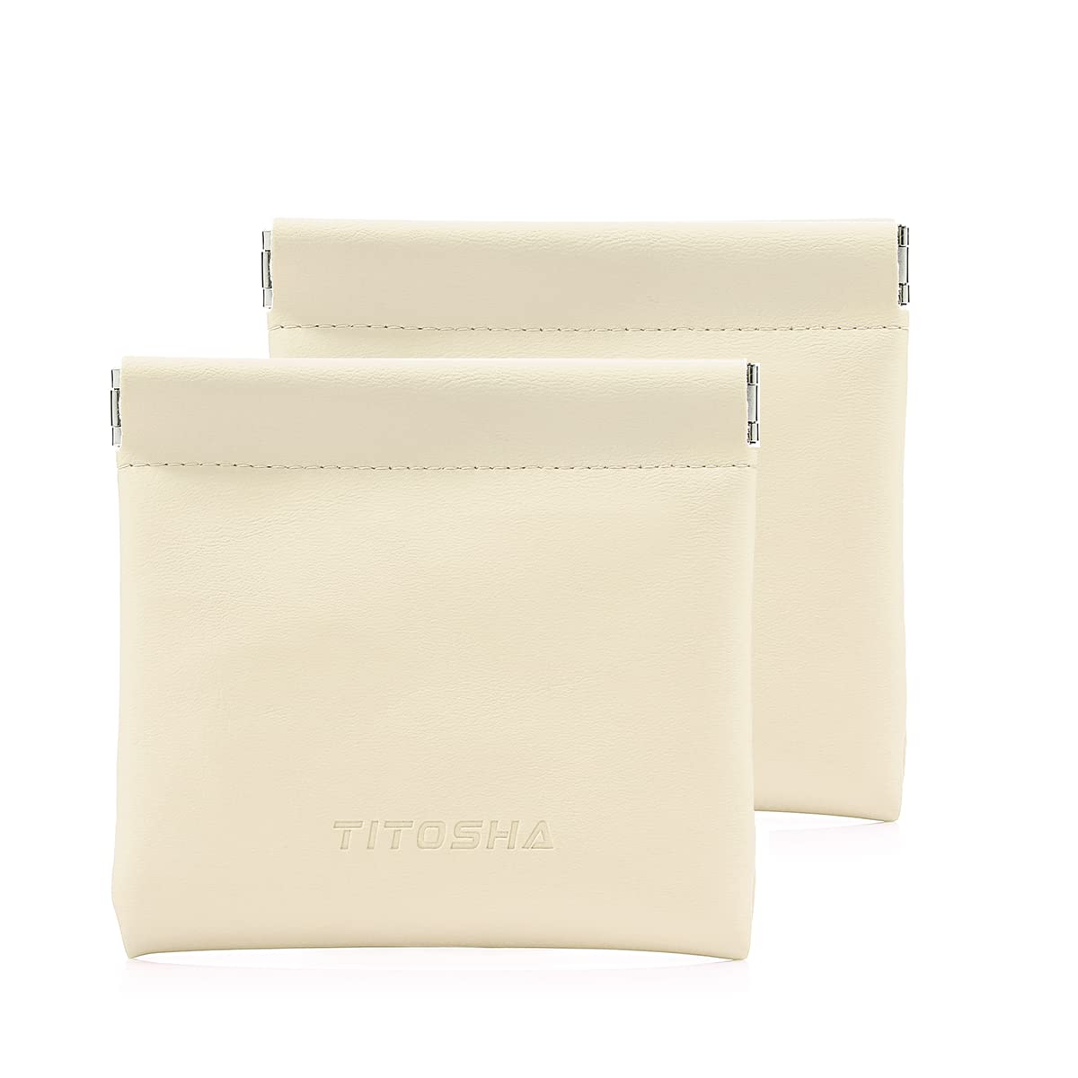 Titosha Portable Squeeze Top Cosmetic Bag for Women - Self Closing Lambskin Makeup Pouch, Mini Storage Organizer for Lipstick, Jewelry & Coins (Khaki) | Perfect for Travel, Gym & Everyday Essentials