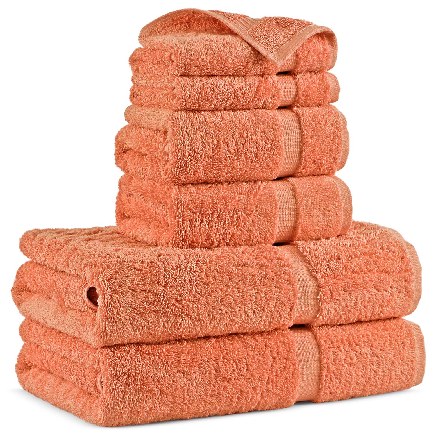 Premium 100% Turkish Cotton Bath Towel Set - 6 Piece (Coral) | Ultra Soft & Absorbent for Spa, Beach & Luxury Bathroom