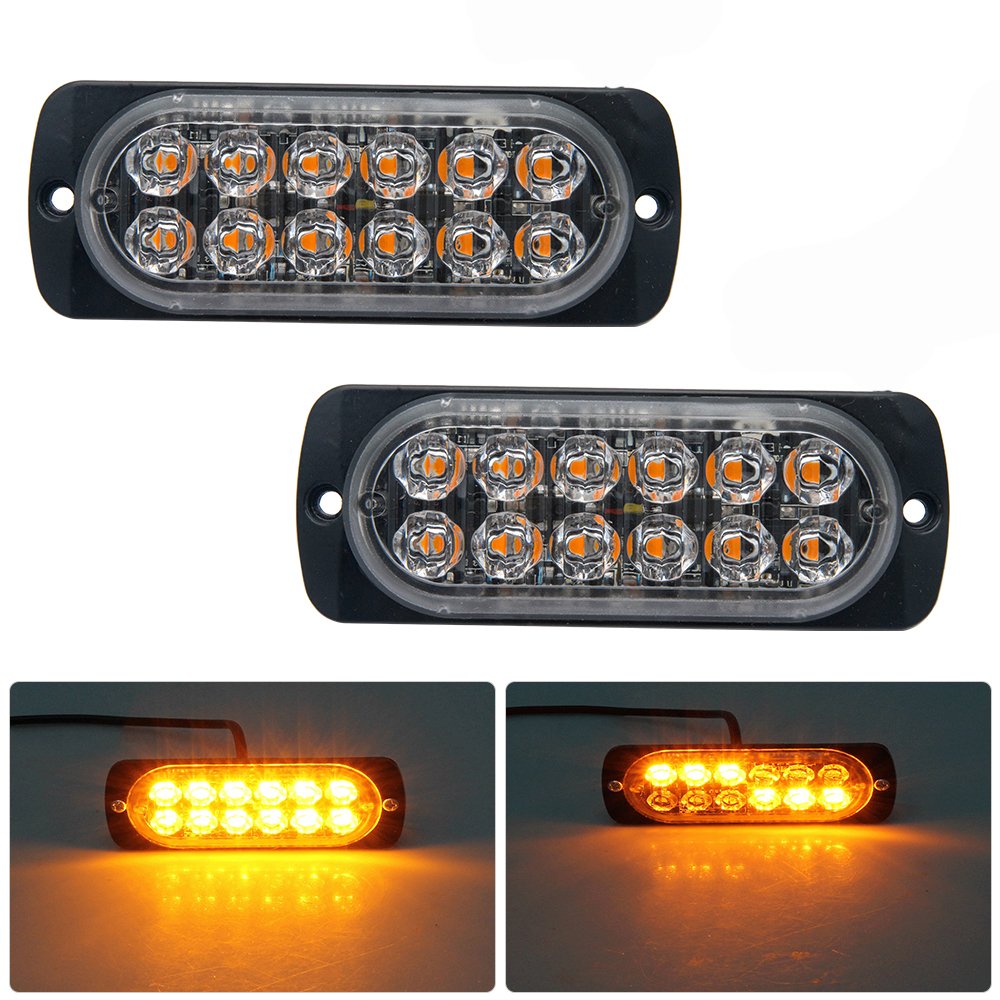 12/24V Emergency Strobe Lights for Trucks - 12 LED Amber Flashing Safety Light Bar for Vehicle Recovery & Breakdown (Pack of 2) - Ideal for Roadside Emergencies, Towing, and Construction Zones
