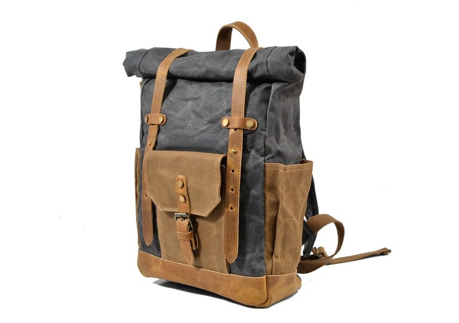 Stylish Grey Canvas & Leather Backpack for Men & Women - Durable Travel Laptop Bag for Work, School & Outdoor Adventures