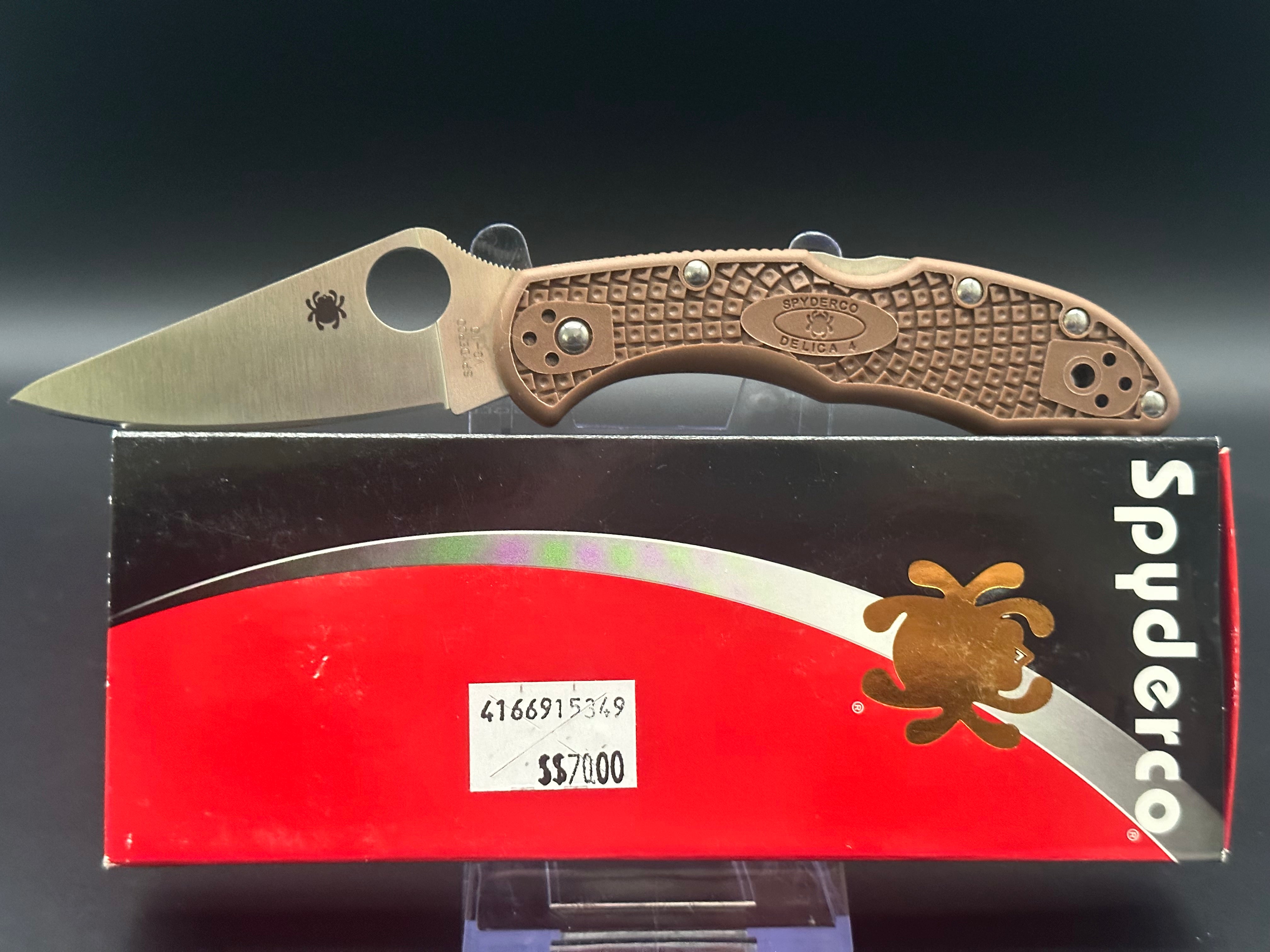 Spyderco Delica 4 Folding Knife - Brown FRN Handle, VG-10 Steel Blade - EDC, Outdoor, Camping & Everyday Carry Knife