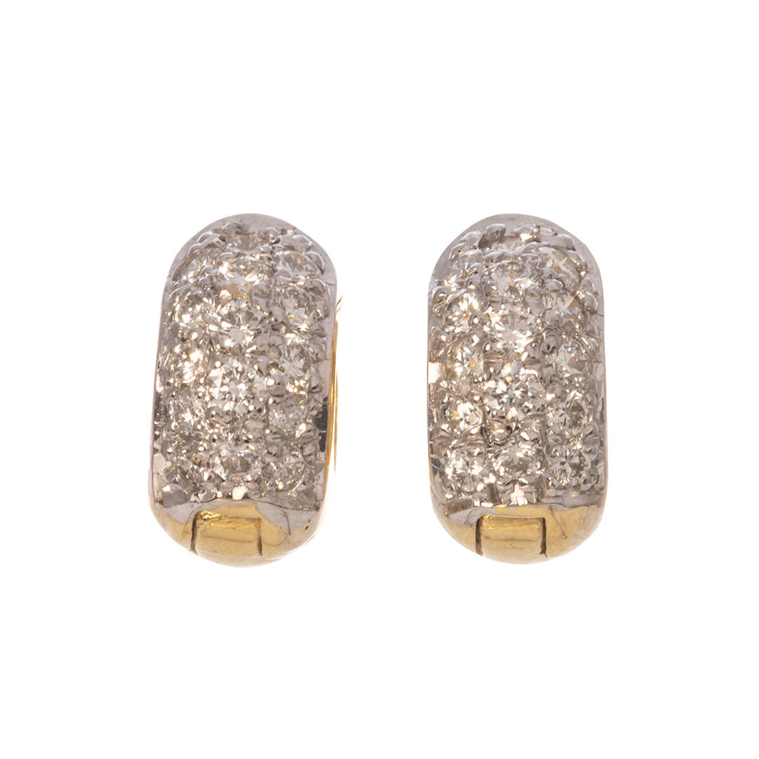 1ct Diamond 18K Two-Tone Gold Huggie Hoop Earrings for Women - Elegant Everyday & Special Occasion Jewelry Gift