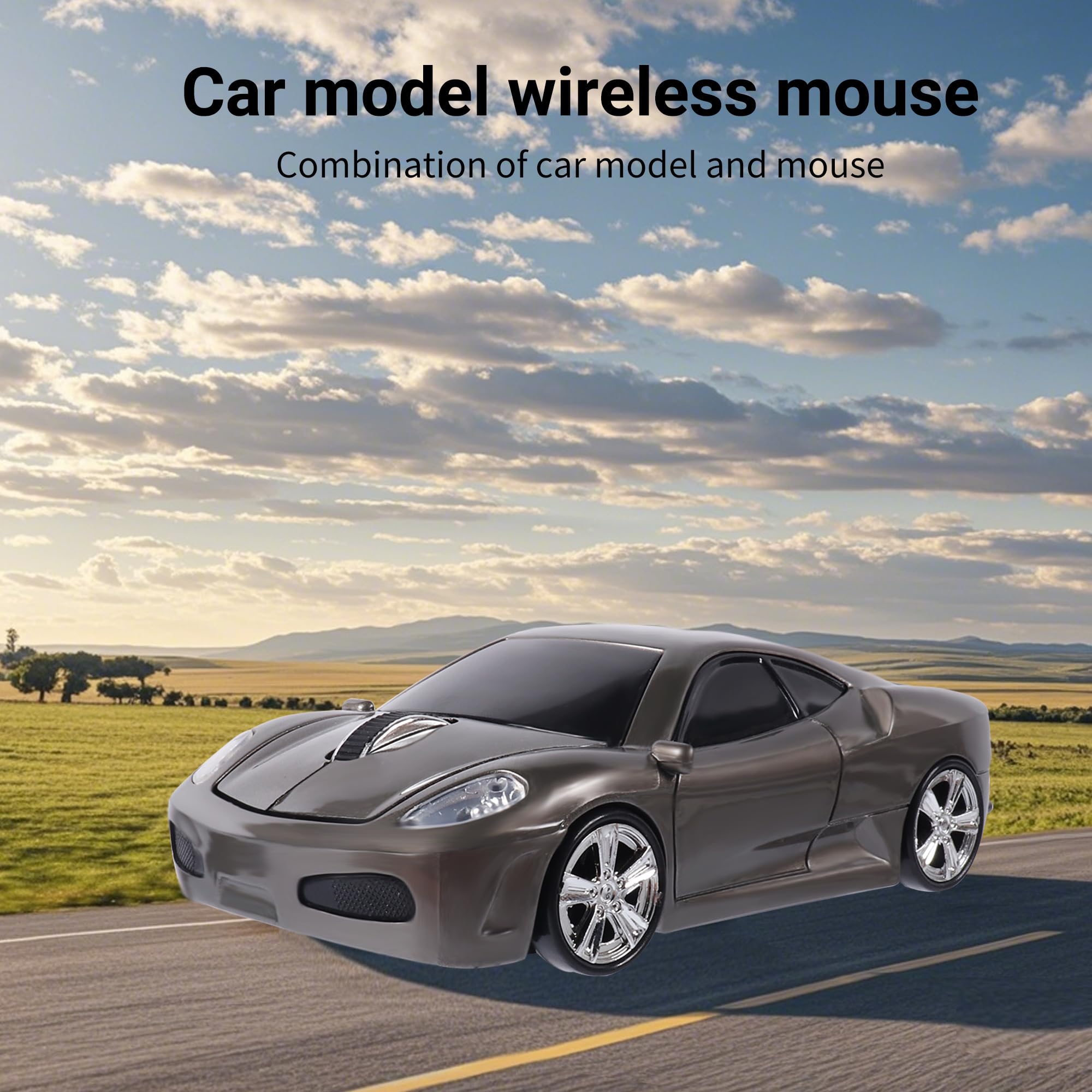 Wireless Mouse 2.4GHz - Ergonomic Sport Car Shaped Optical Cordless Mouse with USB Receiver for PC Laptop, 1600 DPI, 3 Buttons (Gray) - Perfect for Gaming, Office Work & Travel
