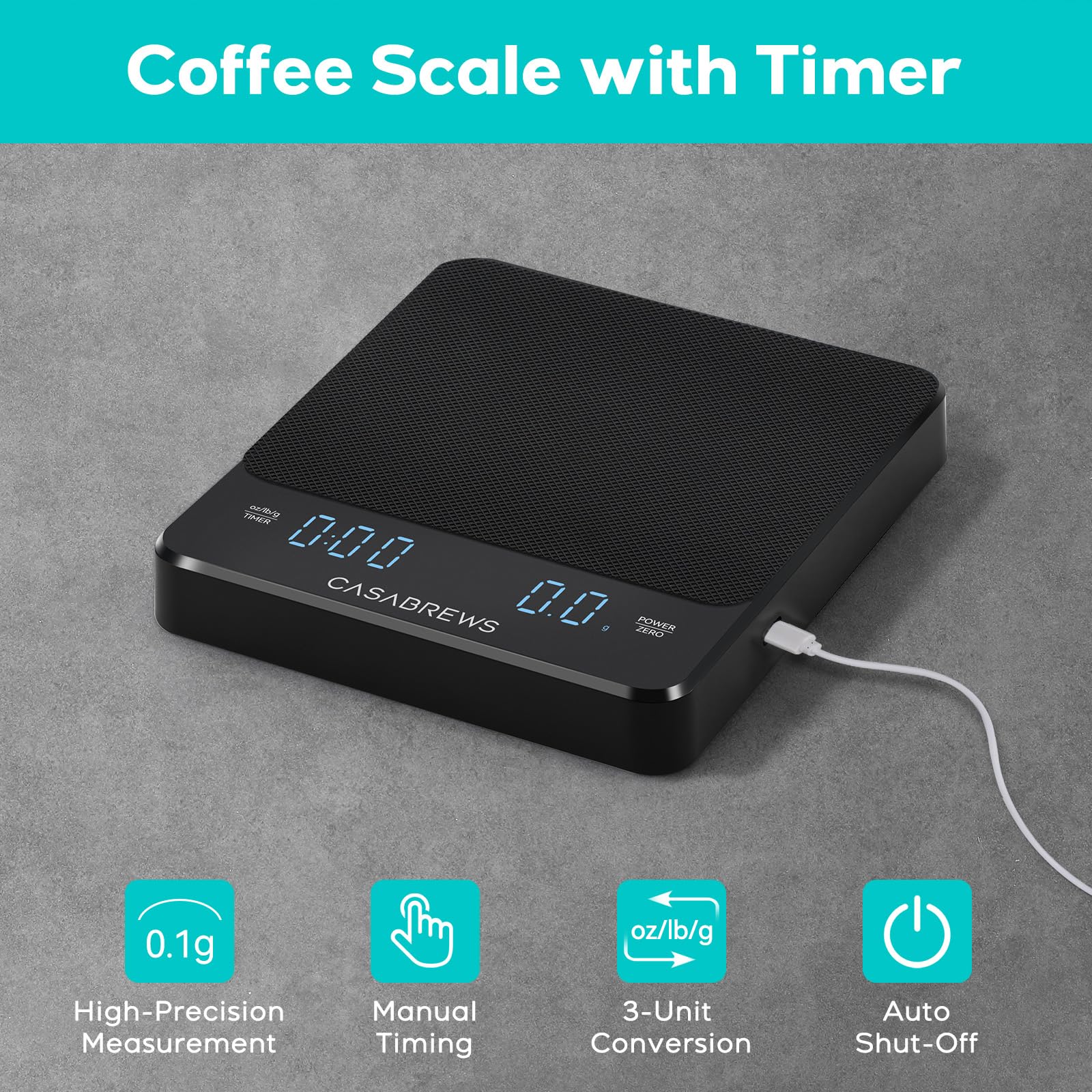 Premium CASABREWS Electric Coffee Grinder with Built-in Digital Scale - Fresh Ground Coffee for Espresso, French Press & Pour Over - Perfect for Home Baristas & Coffee Enthusiasts