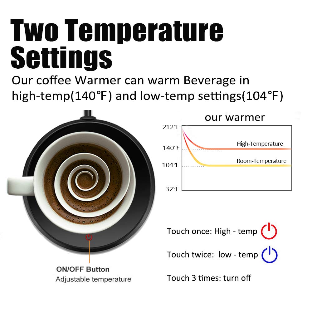 KRGMNHR Smart Coffee Mug Warmer with Auto Shut Off - 13.5oz Flat-Bottomed Tea Cup Set - Pressure-Activated Technology for Home, Office & Desk Use - Perfect for Keeping Coffee, Tea & Beverages Warm All Day - Matte Black