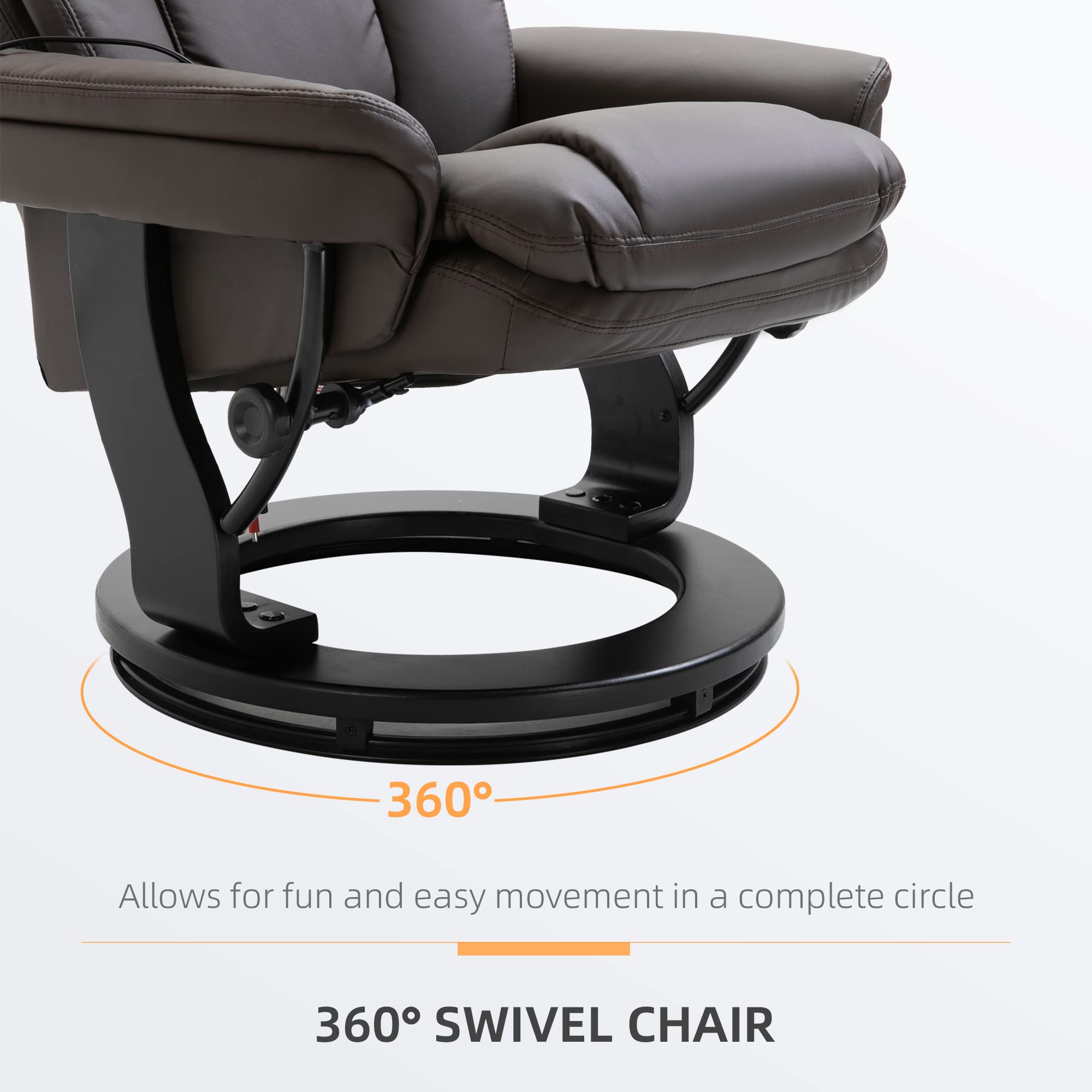 Premium HOMCOM PU Leather Massage Recliner Chair with Ottoman - 10-Point Vibration, 360° Swivel & Adjustable Armchair in Brown | Perfect for Living Room, Home Theater & Relaxation