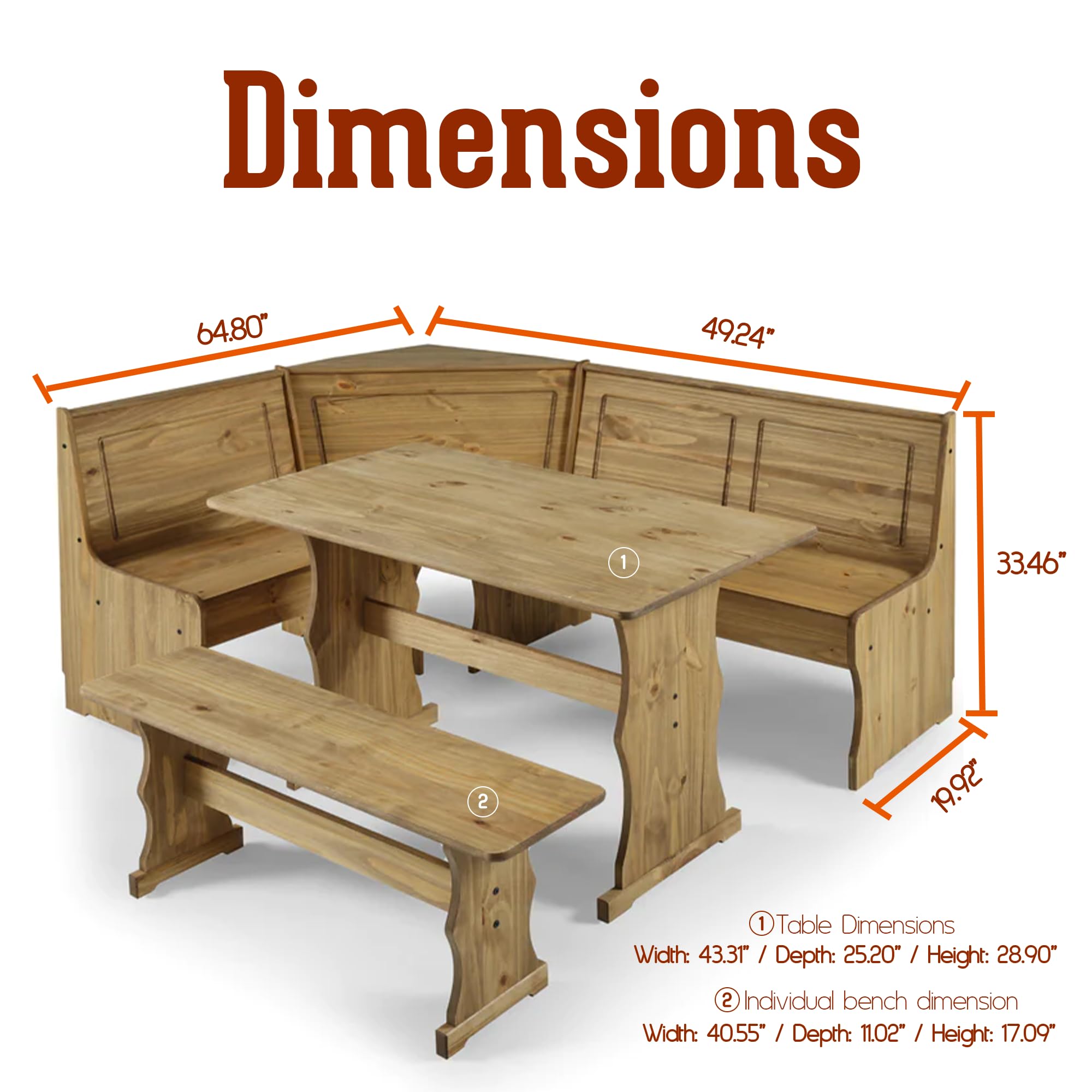 Solid Wood Corner Dining Set 64.8