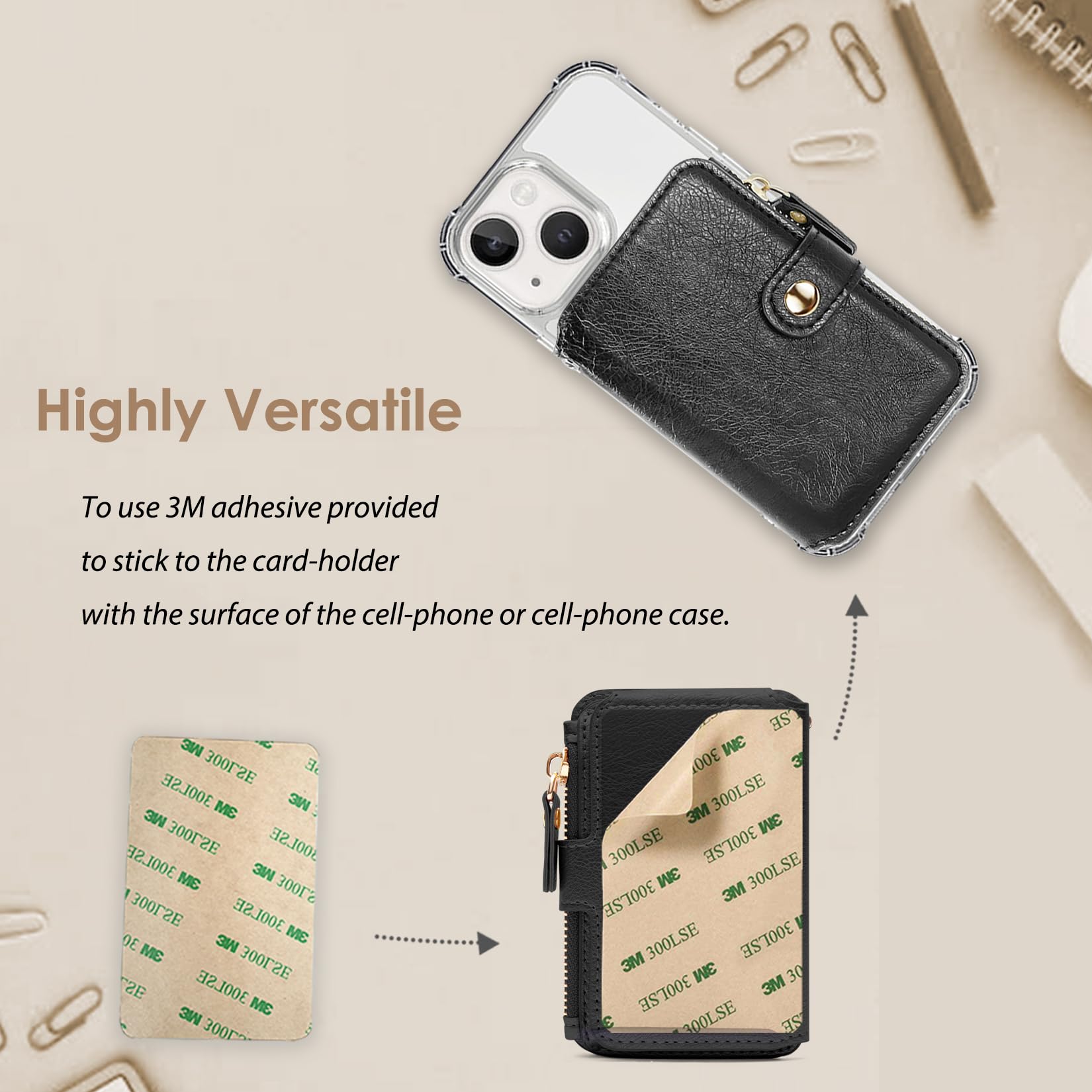 M-Plateau Phone Wallet with Zipper Coin Purse & Lanyard - Card Holder Case Compatible with iPhone 14/13/12 & Most Smartphones (Black) | Perfect for Travel, Shopping & Everyday Use