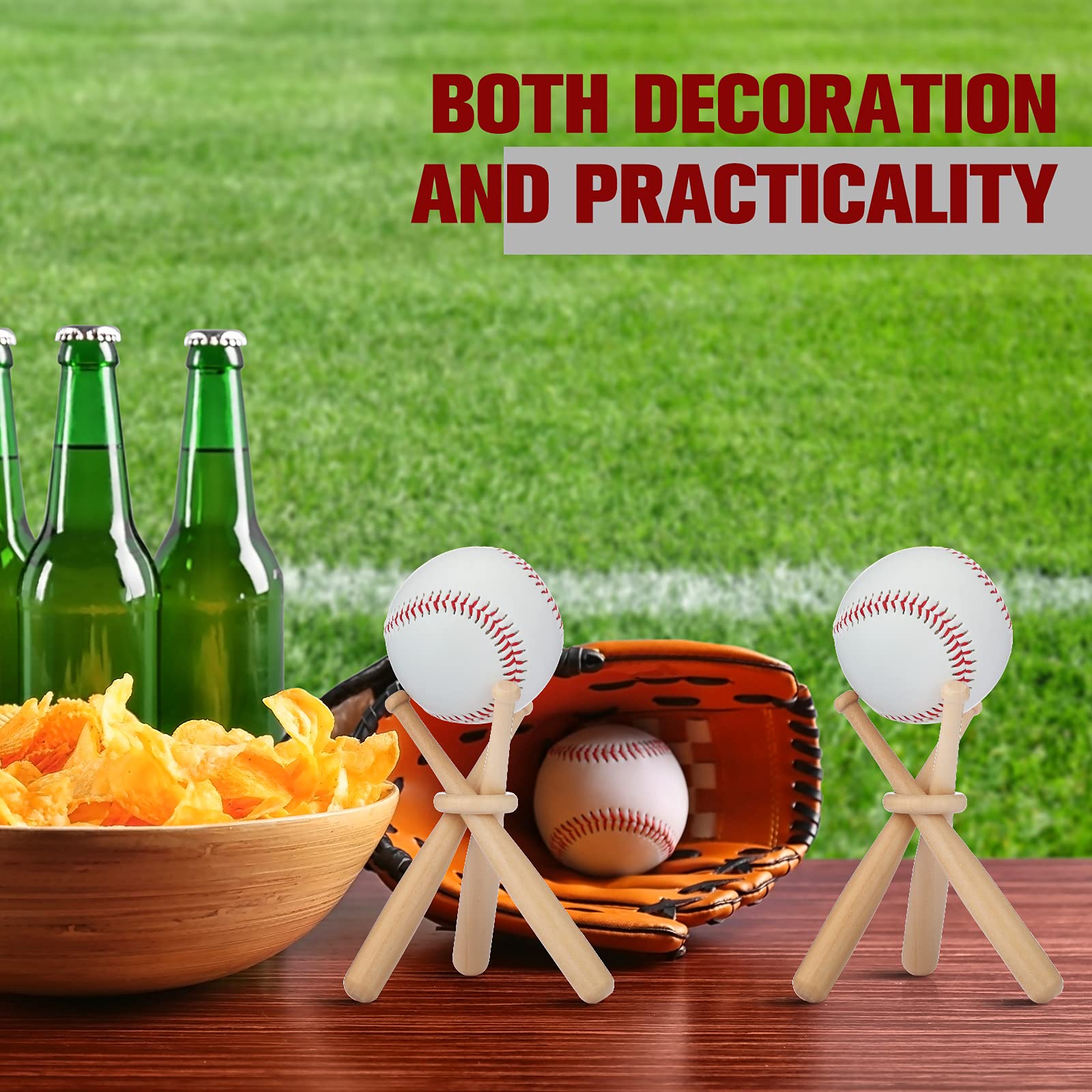 Mudder 20-Pack Wooden Baseball Bat Display Stand - 3-Pack Baseball Holders for Ball Display - Perfect for Sports Lover Tables, Man Caves, and Baseball Memorabilia Collections
