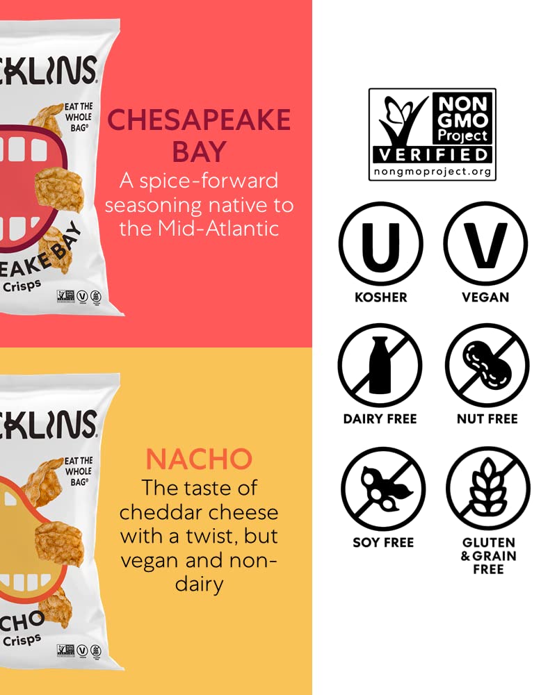 SNACKLINS Plant Based Vegan Crisps - Low Calorie, Gluten-Free, Grain-Free Healthy Snacks - Chesapeake Bay & Nacho Variety Pack (48 Count, 0.9oz Each) - Perfect for Keto Diet, Weight Loss & On-the-Go Snacking