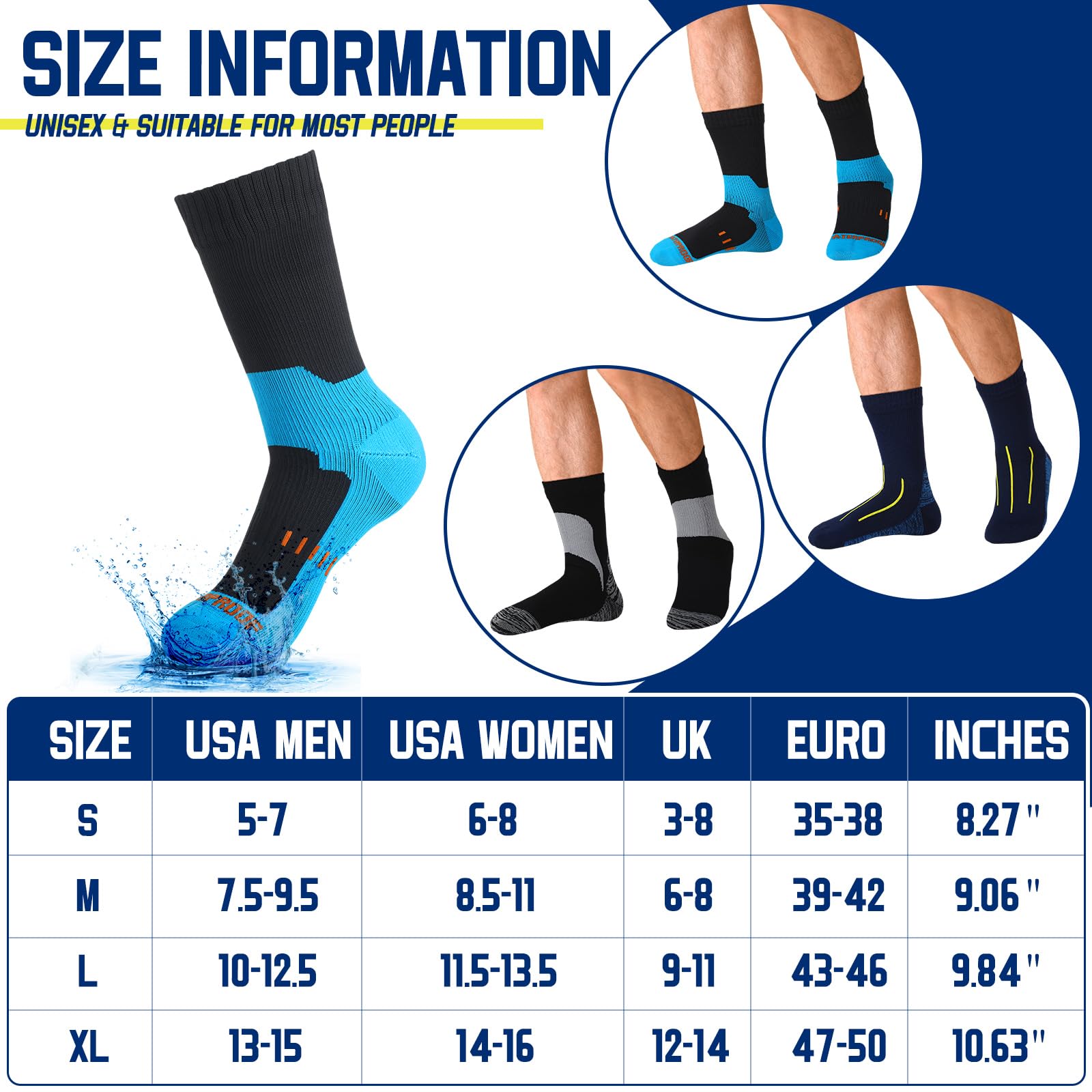 3 Pairs Unisex Waterproof Breathable Knit Socks for Men & Women - Hiking, Wading, Trail Running, Skiing - 3 Color Options - Perfect for Outdoor Adventures & Cold Weather Activities