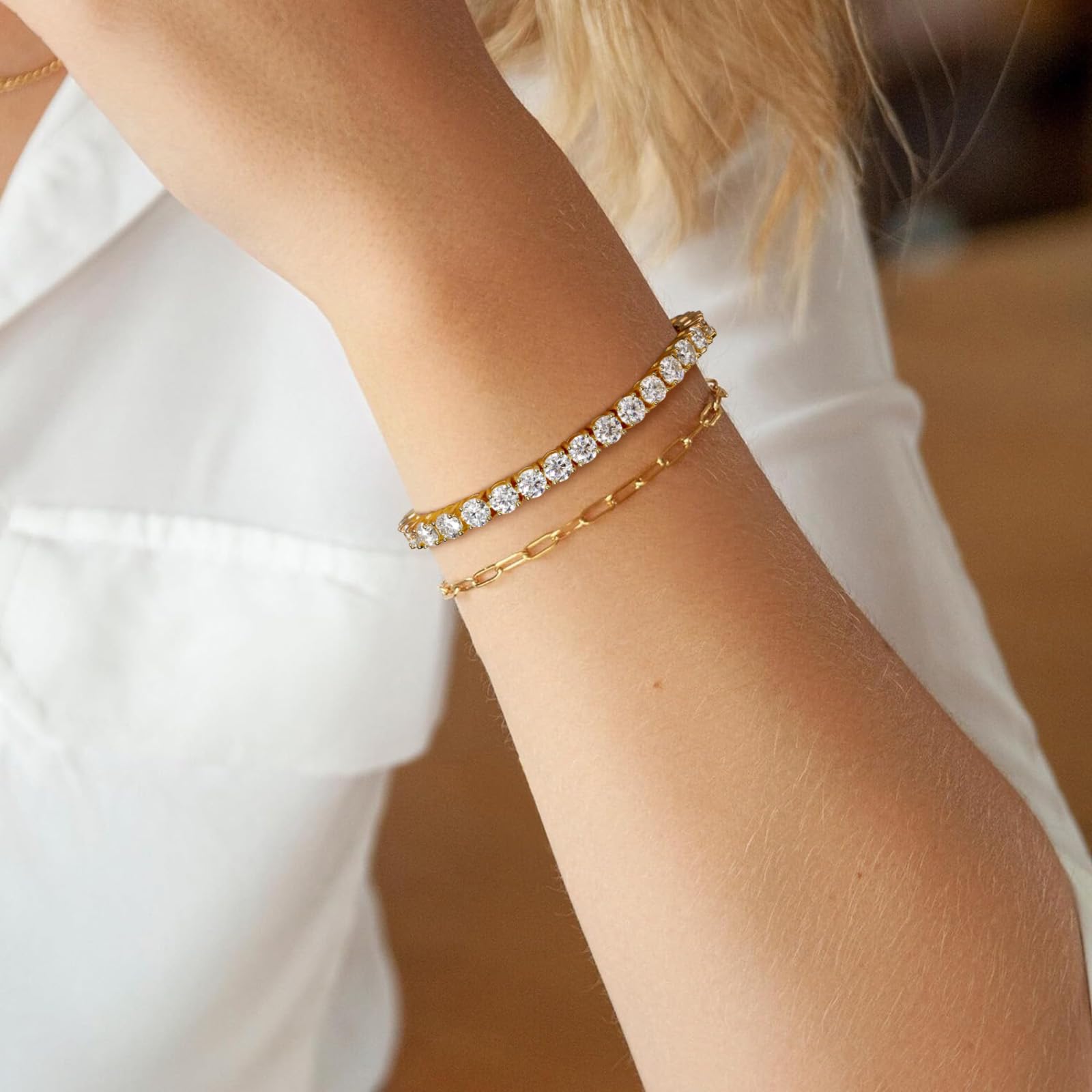 LANE WOODS Moissanite Tennis Bracelet for Women - 14K Gold Plated 925 Sterling Silver Simulated Diamond Bracelet, Elegant Jewelry Gift for Valentine's Day, Anniversary, Birthday & Special Occasions