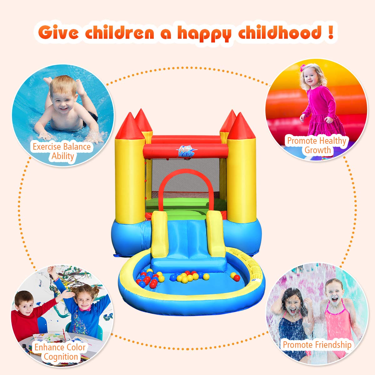 **HONEY JOY Inflatable Water Slide for Kids & Adults - Toddler Bounce House with Ocean Ball Pit & Slide - Indoor/Outdoor Blow Up Water Park Castle (Includes 580W Blower) - Perfect for Backyard Parties, Summer Fun, and Family Gatherings**