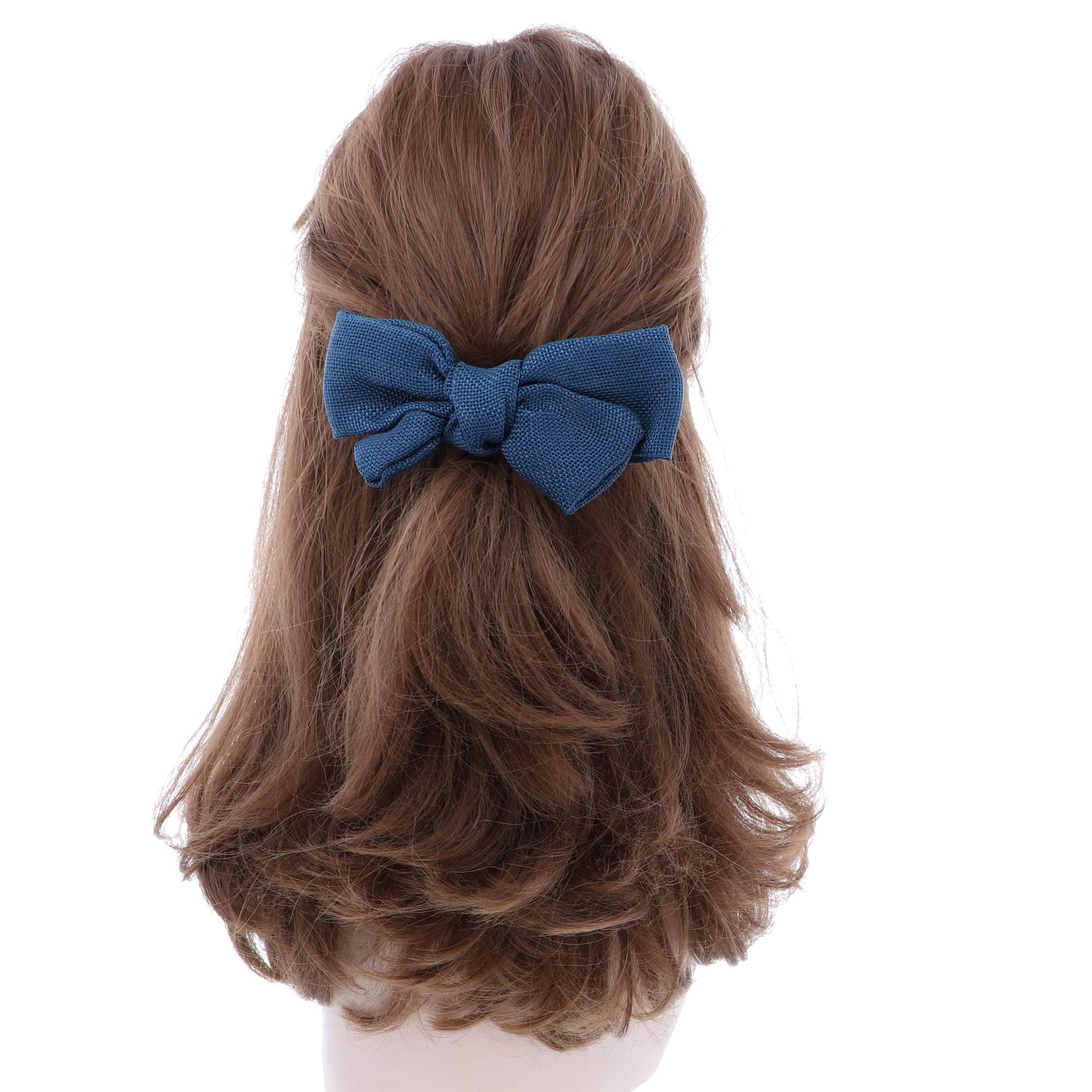 5 Inch Girls Burlap Bows - Set of 3 Blue Hair Bows for Baby Toddler Kids Birthday Party Photo Props