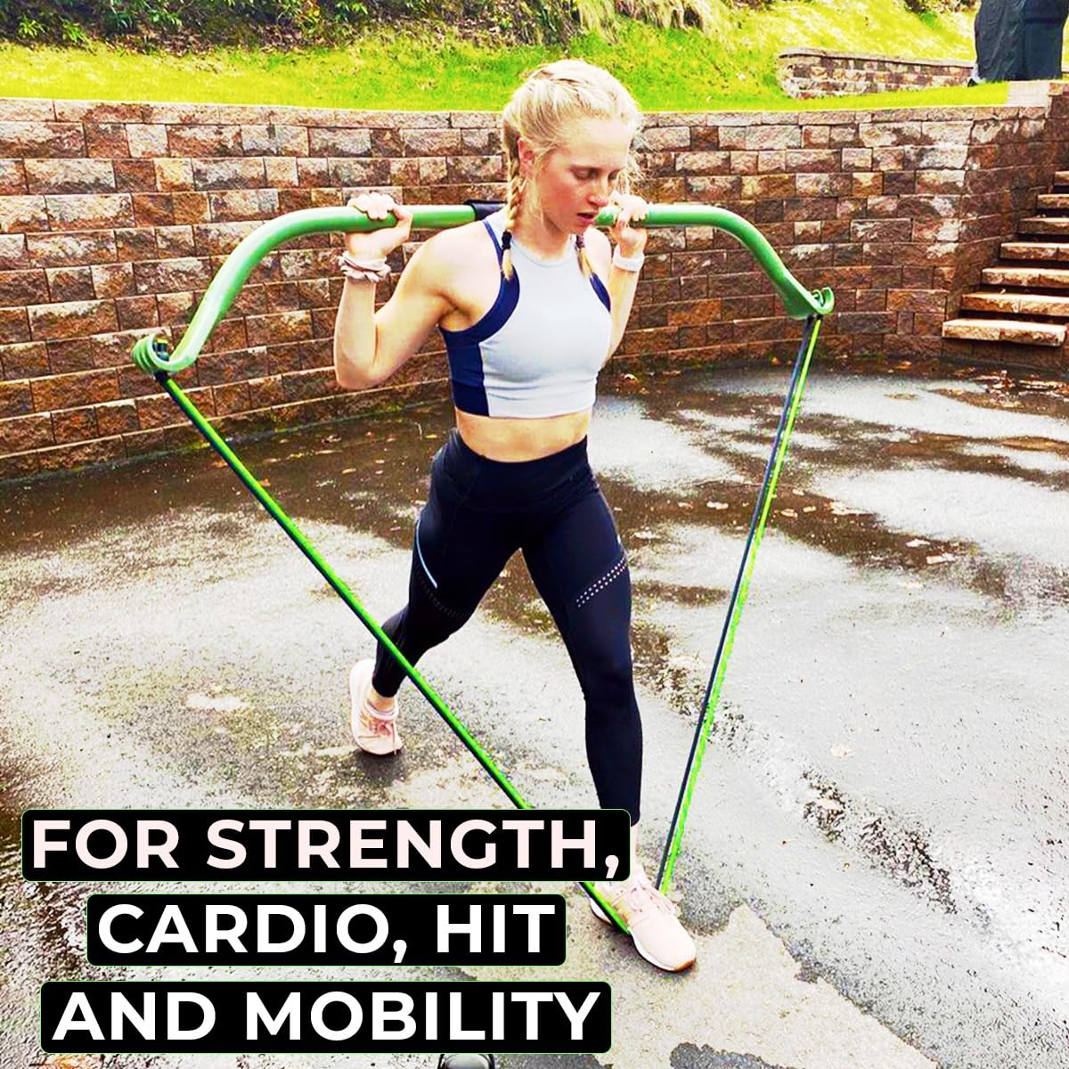 Gorilla Bow Original Portable Home Gym System - Resistance Bands & Bar for Full Body Workouts | Travel Fitness Equipment for Weightlifting & Strength Training | Perfect for Home, Office & Outdoor Exercise