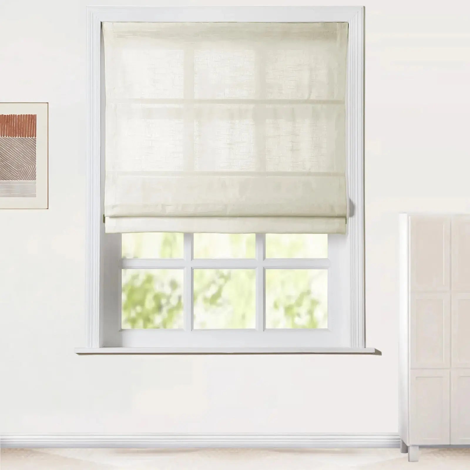 Jawara Linen Cotton Roman Shade Cordless - Blackout Window Treatment for Bedroom & Living Room