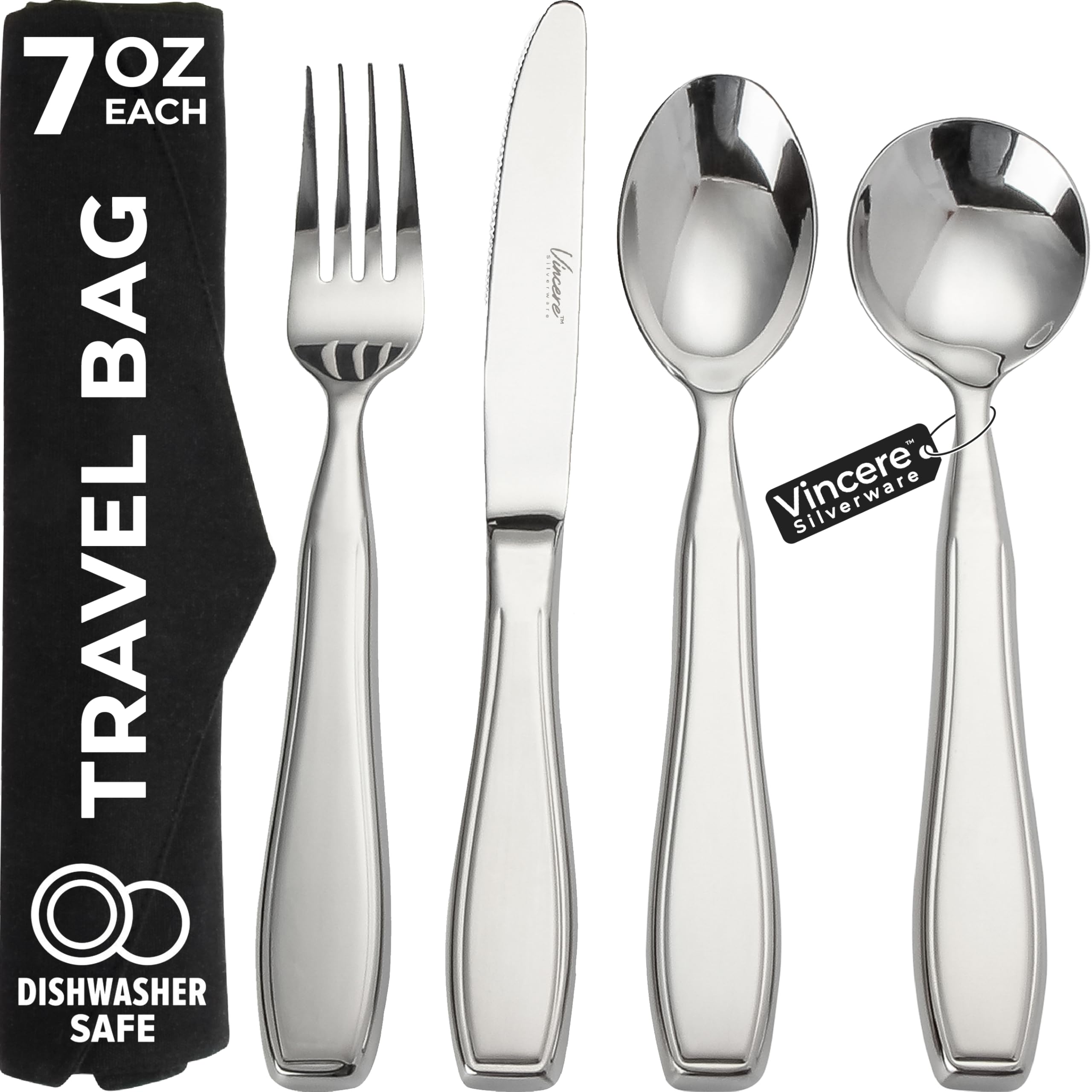 Weighted Utensils for Tremors & Parkinson's - Heavy Stainless Steel Adaptive Silverware Set (7oz) - Helps with Hand Tremors, Parkinson's & Arthritis - Includes Knife, Fork & Spoons - Ideal for Easier Eating & Independent Living