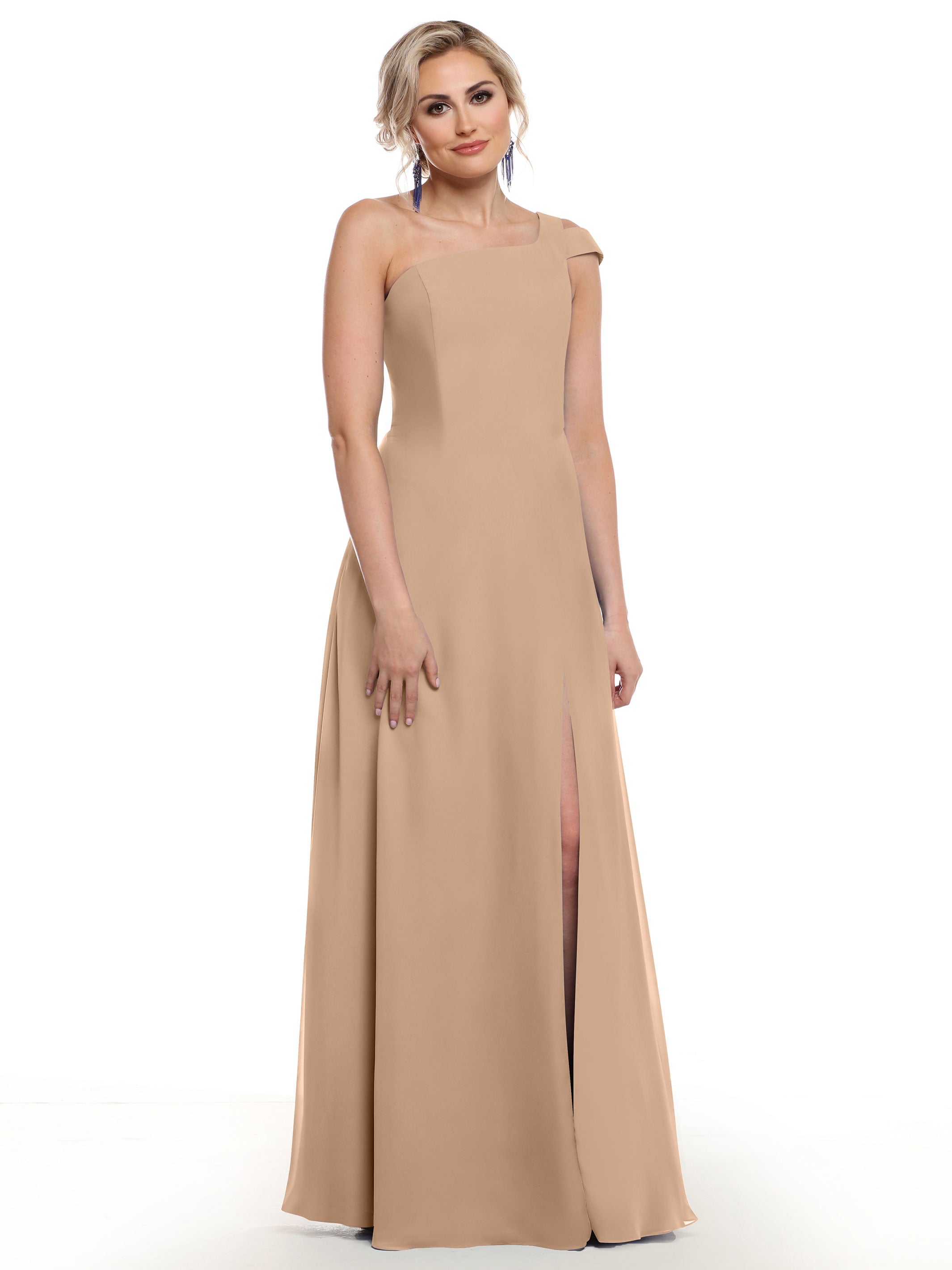 Elegant 80139 Chiffon A-Line One Shoulder Bridesmaid Dress with High Slit - Perfect for Weddings, Prom & Formal Events