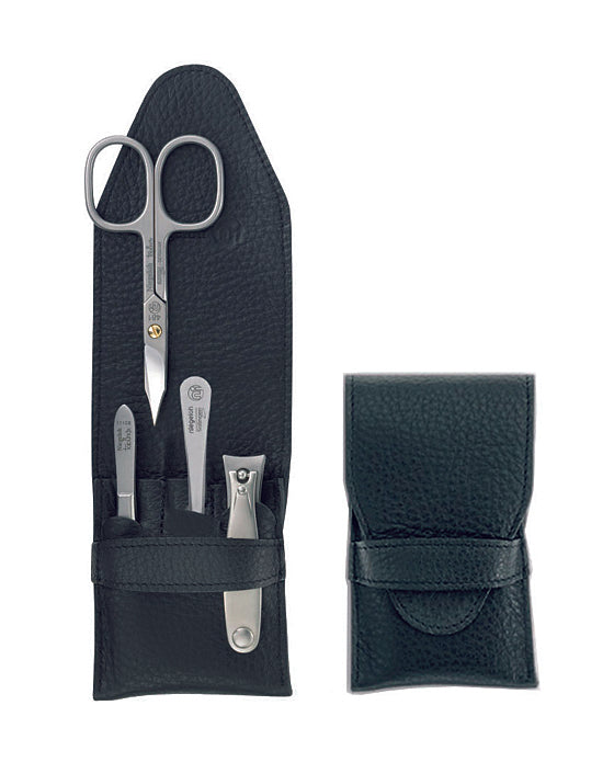 Premium 4-Piece Manicure Set in Luxury Leather Case - Capri Schwarz by Niegeloh | Perfect for Travel, Home & Salon Nail Care