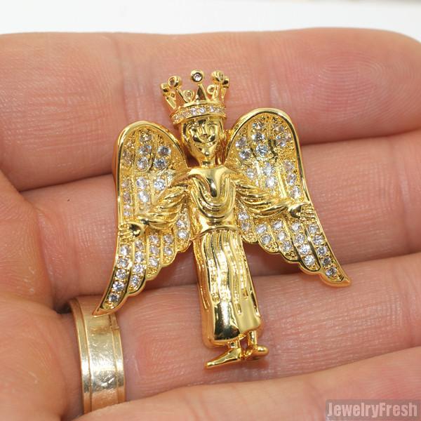 3D Gold Iced Angel Pendant Necklace Set - Elegant Jewelry Gift for Women, Perfect for Christmas, Birthday & Special Occasions
