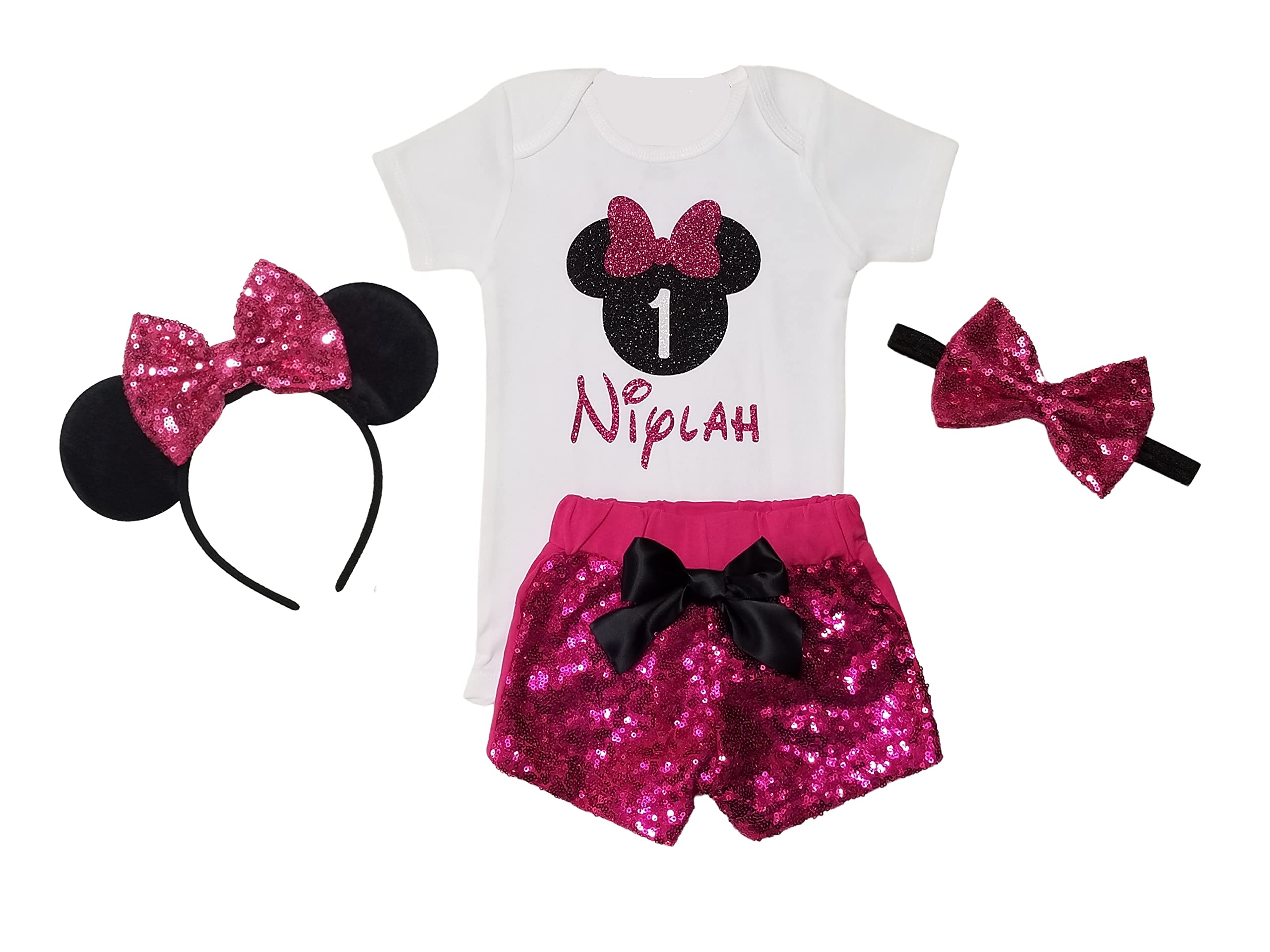 1st Birthday Outfit for Girls - HOT PINK Sequin Mouse Costume with Sparkle Shorts | Princess Theme First Birthday Party Dress | Perfect for Photoshoots, Birthday Celebrations & Special Occasions