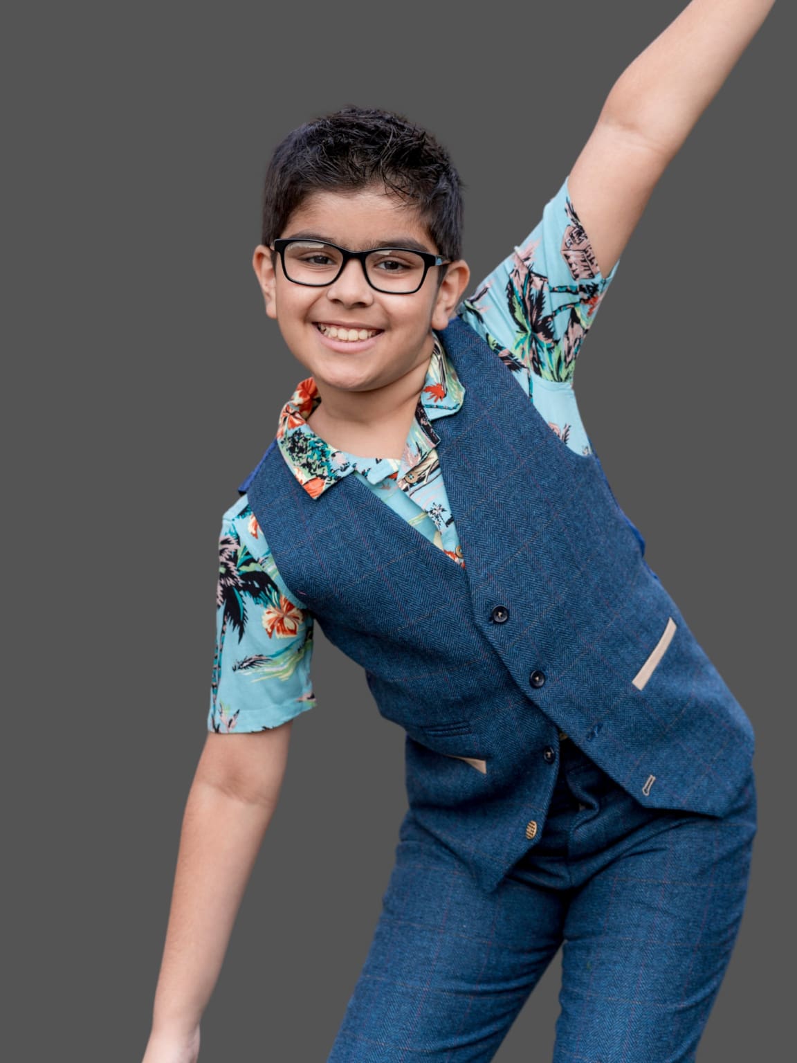 Marc Darcy Dion Boys' Blue Tweed Check 3-Piece Suit | Formal Wear for Weddings, School Photos & Special Occasions