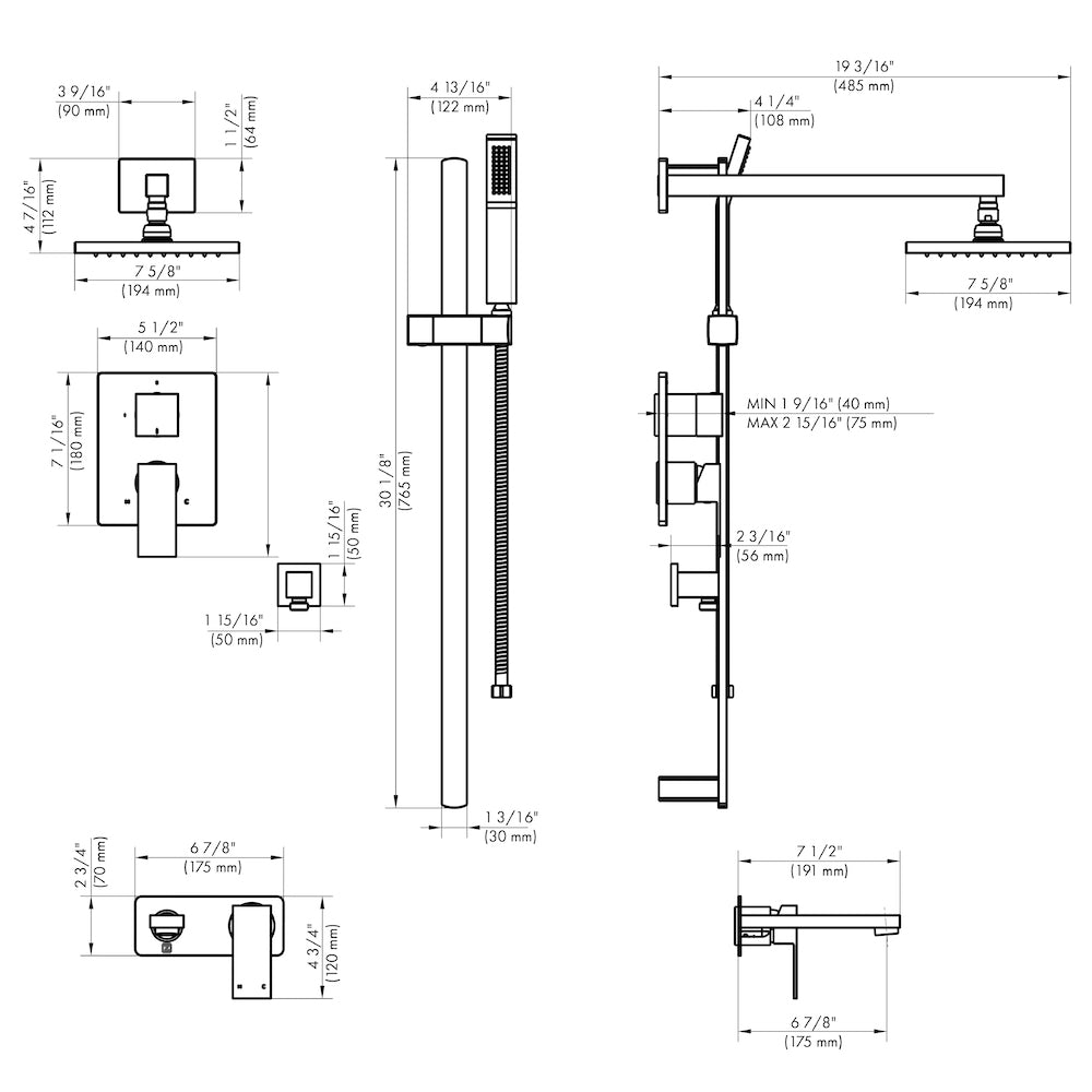 ZLINE Bliss Rainfall Shower System in Matte Black - High Pressure Luxury Shower Head with Adjustable Settings for Spa-Like Bathroom Experience (BLS SHS MB)