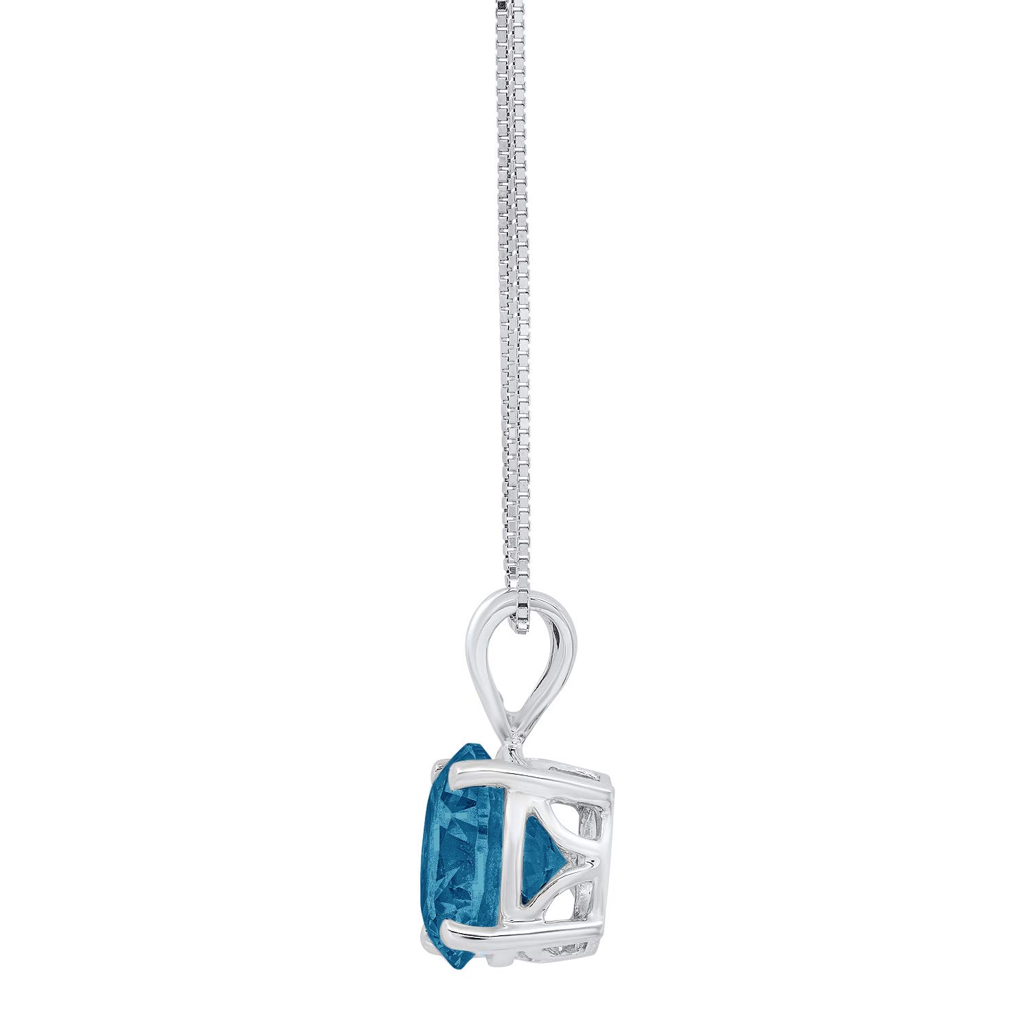 1.0 ct Natural London Blue Topaz Solitaire Pendant - 14k White Gold Round Cut Fine Jewelry with 18