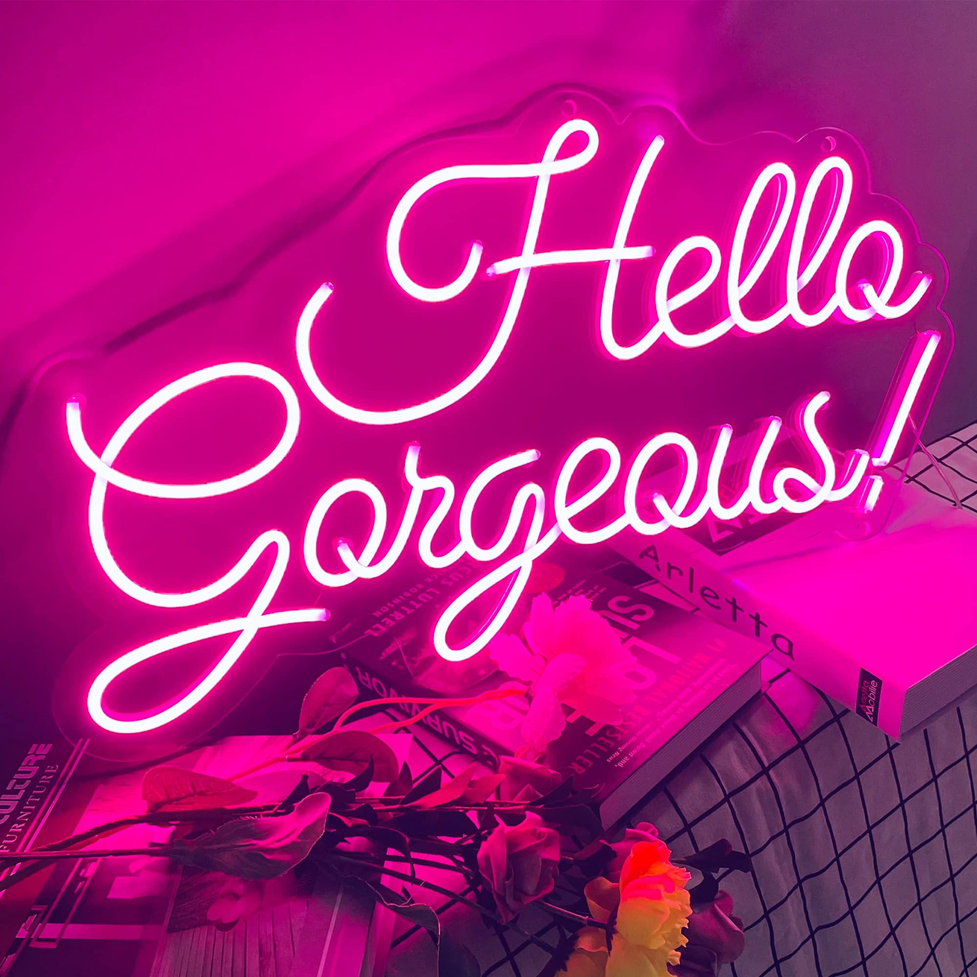 Hello Gorgeous Pink Neon Sign - 24
