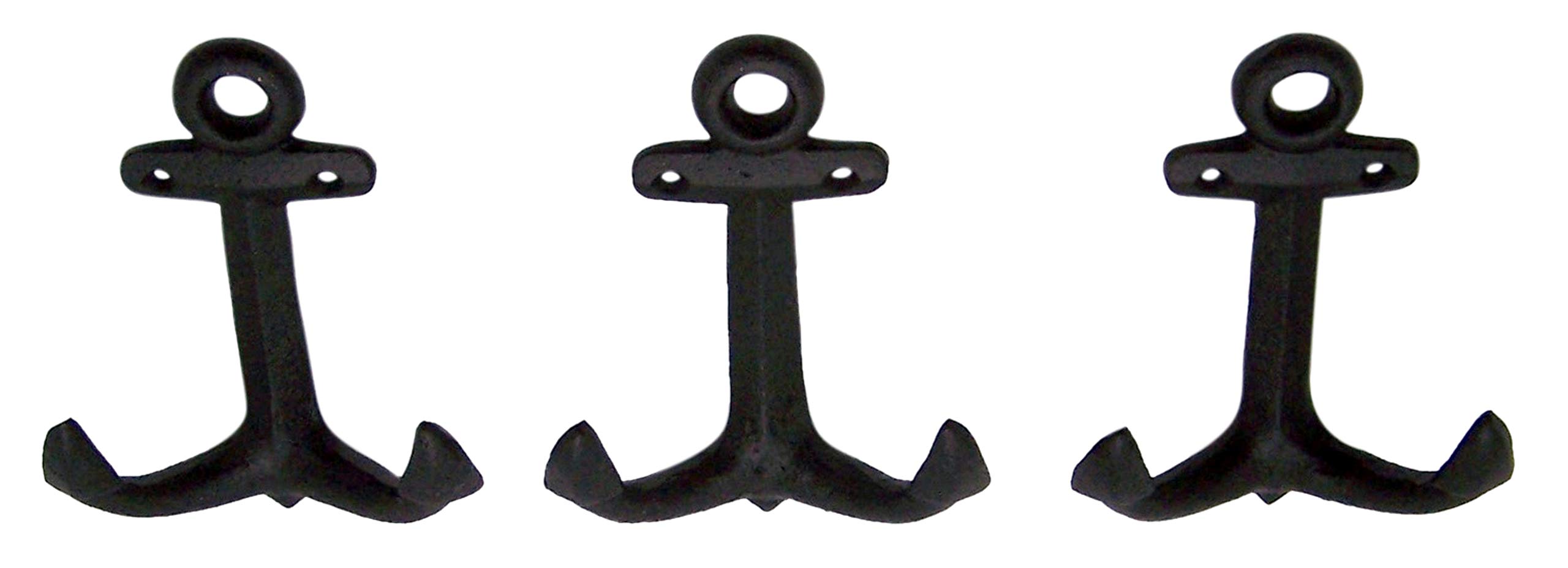 Nautical Cast Iron Ship Anchor Wall Hooks - Set of 3 (6 Inch, Black) - Perfect for Beach House Decor, Boat Accessories & Coastal Themed Home Decor