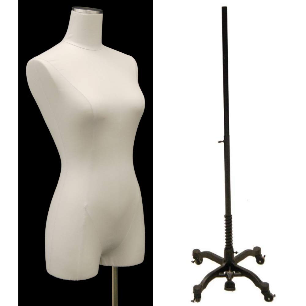 Professional White Linen Dress Form Mannequin - Adjustable 3/4 Torso with Thighs for Women, Pinnable Sewing Dummy with Sturdy Rolling Cast-Iron Base (Model #F1WL-WB02T) - Perfect for Fashion Design, Tailoring, and Boutique Display