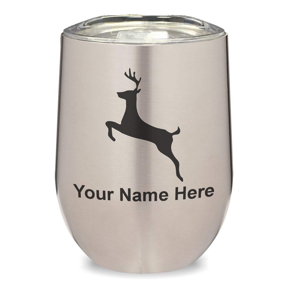 Personalized LaserGram Double Wall Stainless Steel Wine Tumbler with Deer Engraving - Insulated Cup for Red/White Wine, Cocktails & Outdoor Parties (Stainless Steel) - Perfect for Camping, Picnics & Gifts