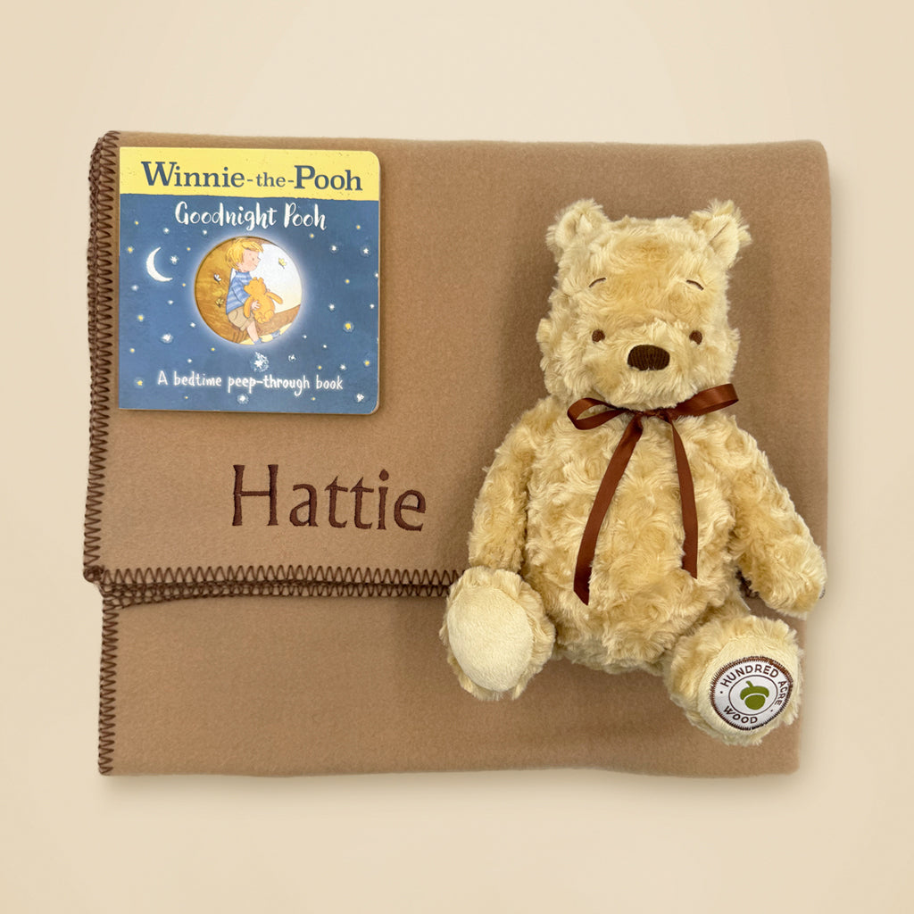 Winnie the Pooh Plush Stuffed Animal with Storybook & Personalized Fleece Blanket Gift Set - Perfect for Baby Showers, Birthdays & Nursery Decor