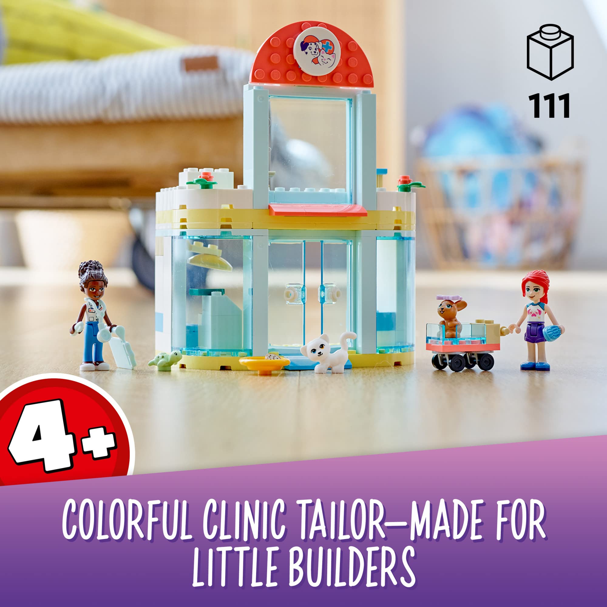 LEGO Friends Pet Clinic 41695 Building Kit with 2 Mini-Dolls, Cat & Rabbit Toys - 111 Piece Creative STEM Learning Gift for Kids Ages 4+ | Pretend Play Veterinary Set for Animal Lovers & Birthday Present for Girls & Boys